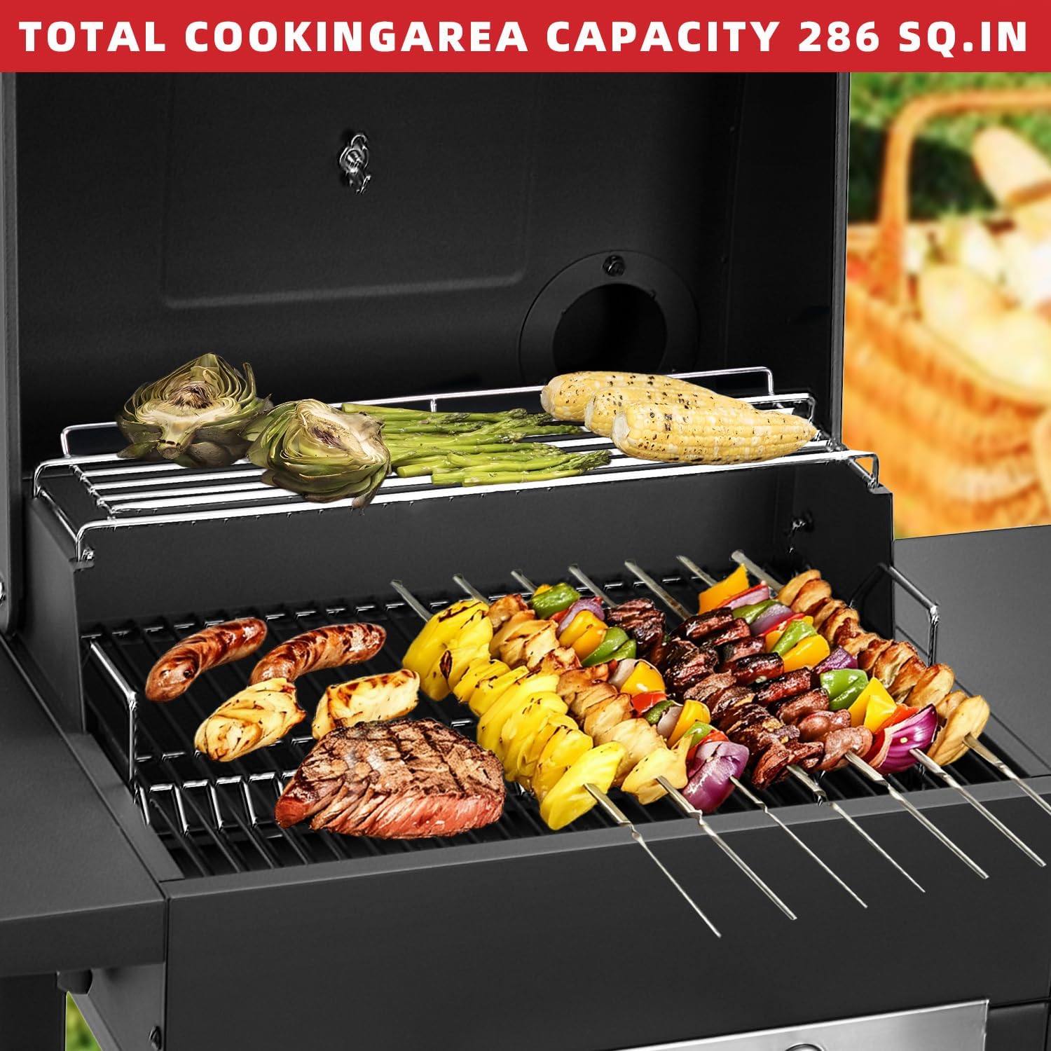 Kendane Charcoal Grill with Side Shelf, 353 Square Inch Cooking Area