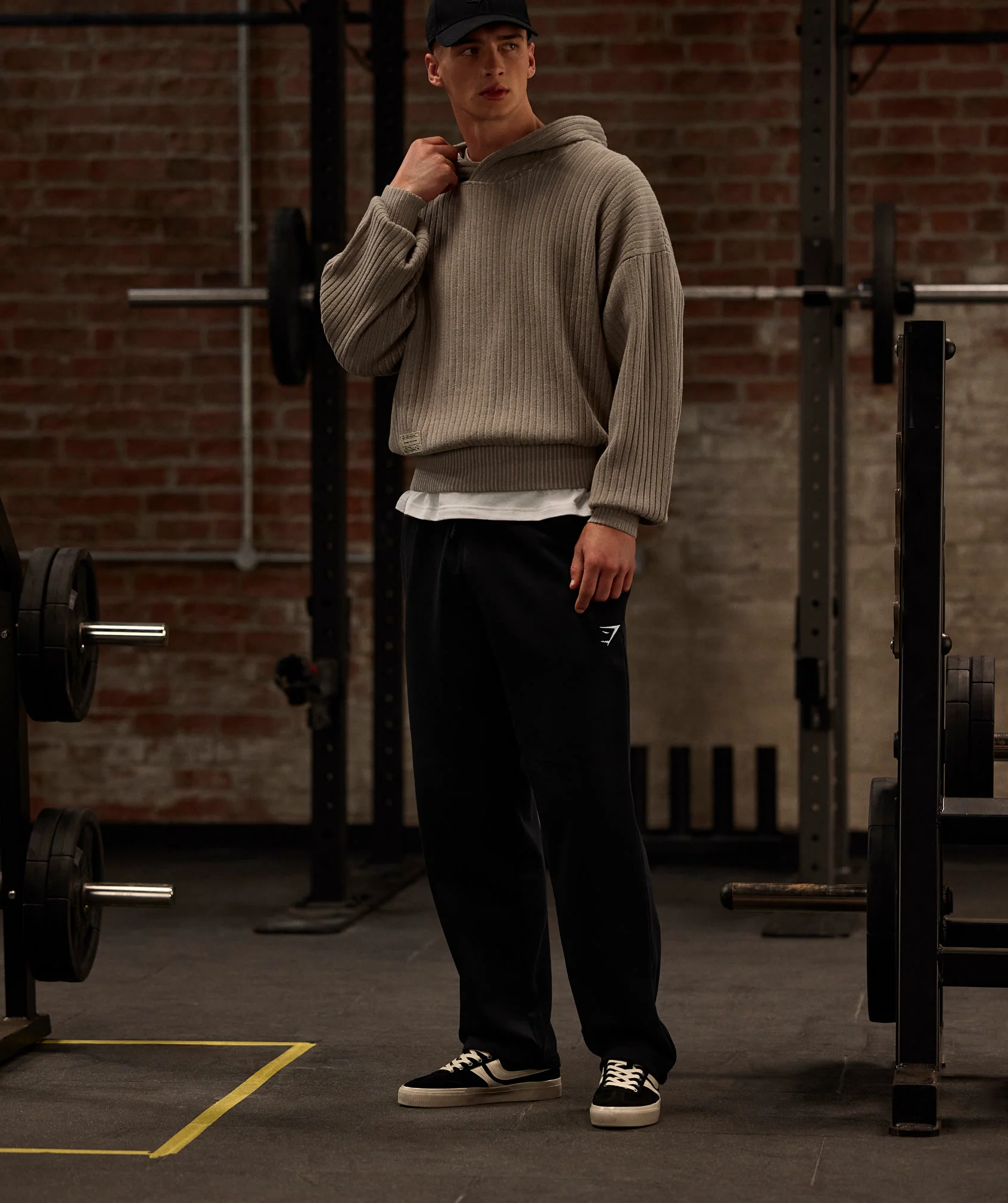 GYMSHARK X SAALT STUDIOS KNITTED HOODIE - Cement Brown/Oat White