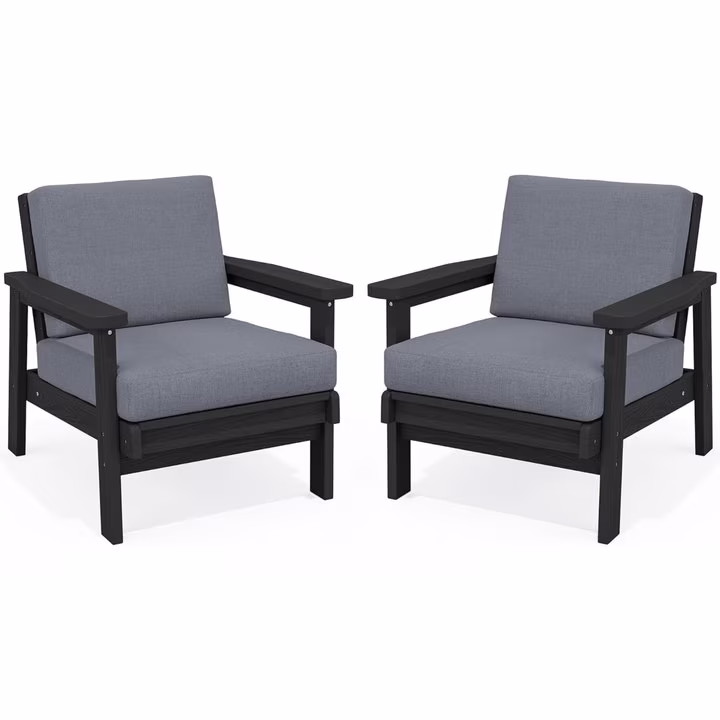 Patio Furniture Sets,2 Pieces Outdoor Chairs With Gray Cushions, Black(2/Black+Gray)