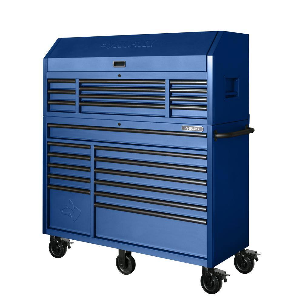 Ensemble coffre à outils roulant robuste à 23 tiroirs et armoire à outils supérieure, 2025, 142 cm L x 56 cm P, bleu mat