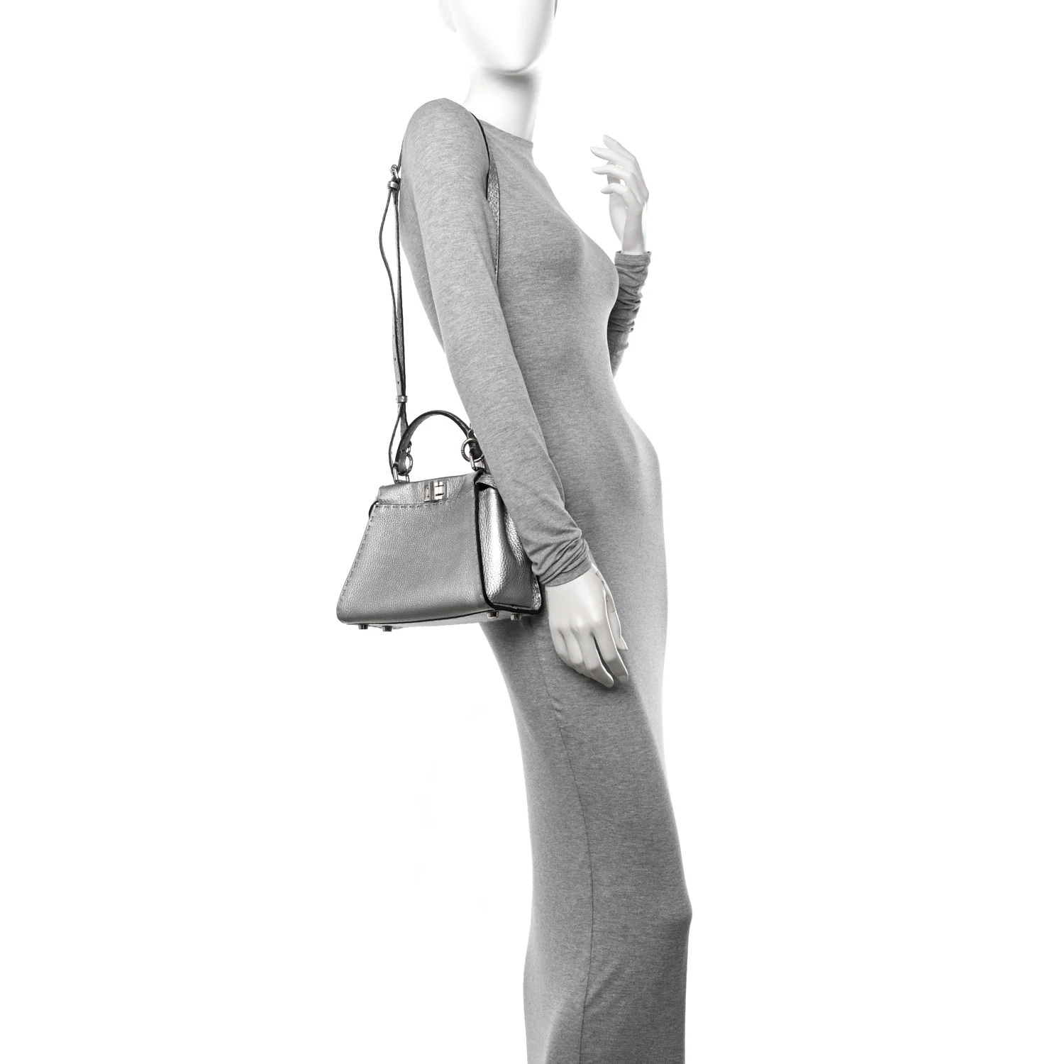 Cuoio Romano Lux Selleria Mini Peekaboo Iconic Satchel Argento