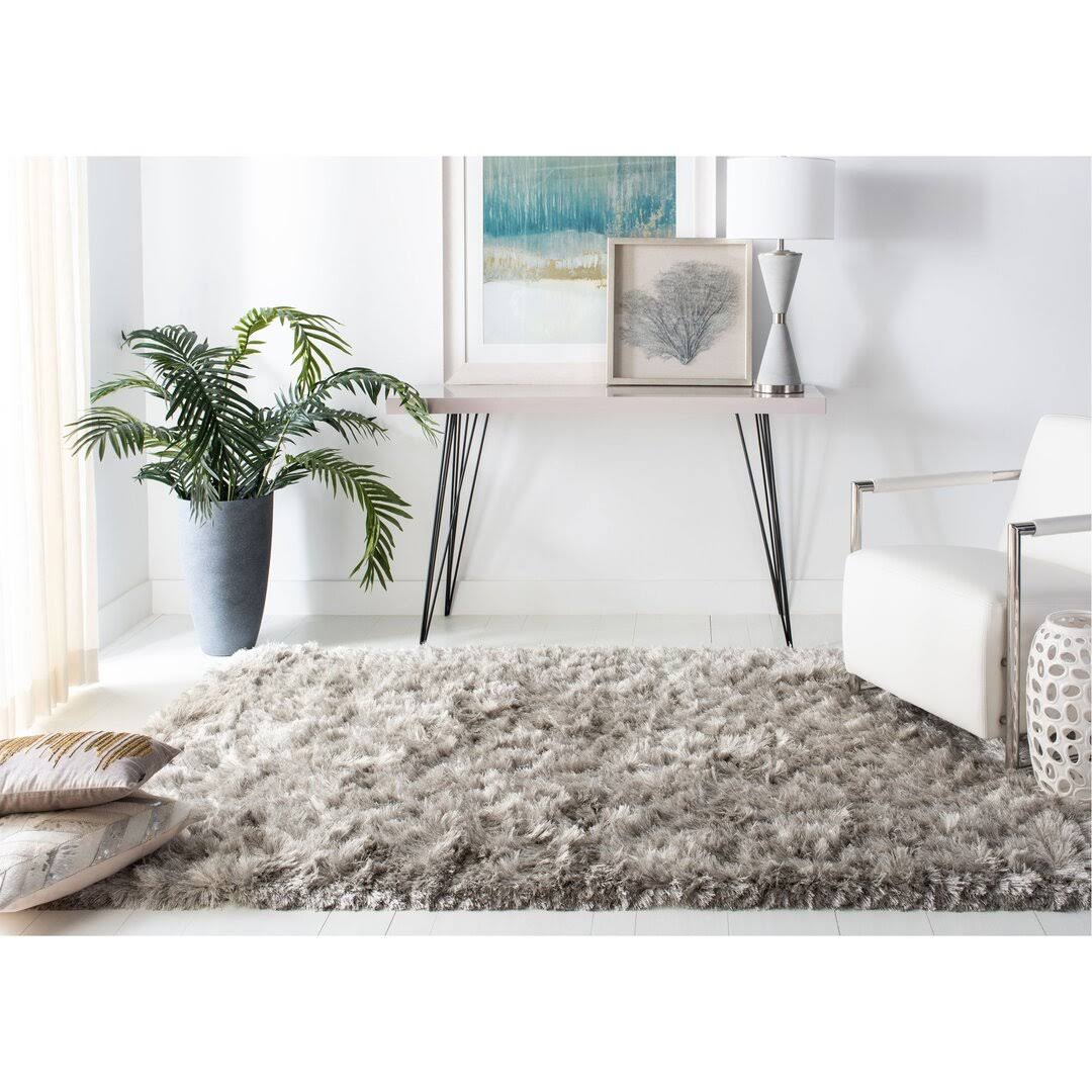 Mercer41 Morrell Shag Hand-Tufted Cotton Light Gray Area Rug