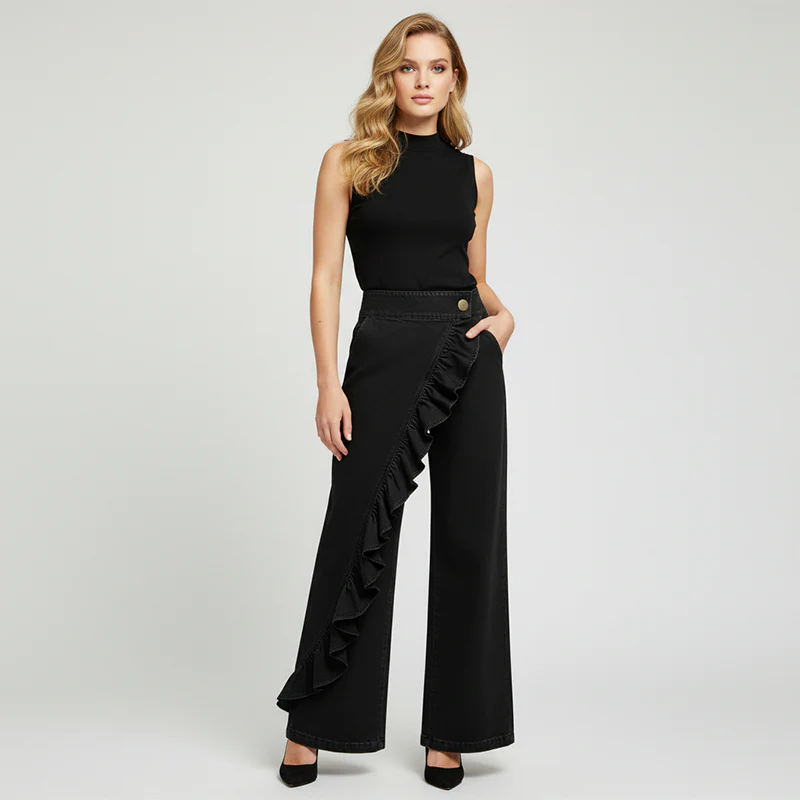 Jean large asymétrique avec volants