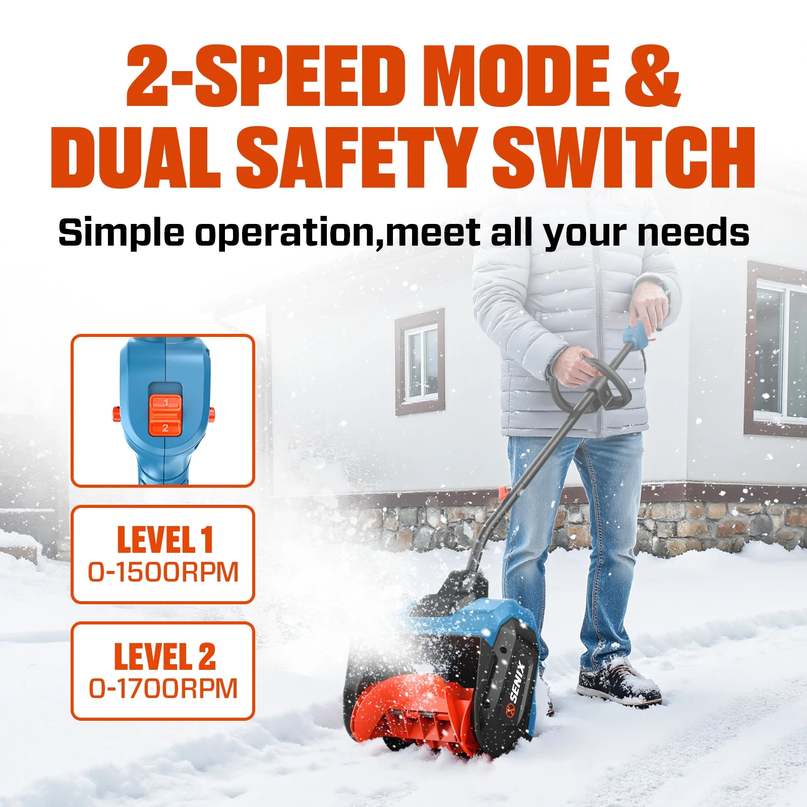 40V 13 inch Cordless Snow BlowersSnow Shovels with 2*4 0Ah Batteries 6 0Ah Dual Port Charger,6��Clearing Depth, 22ft Throw Distance, 2 Speed Mode(13") Image 8