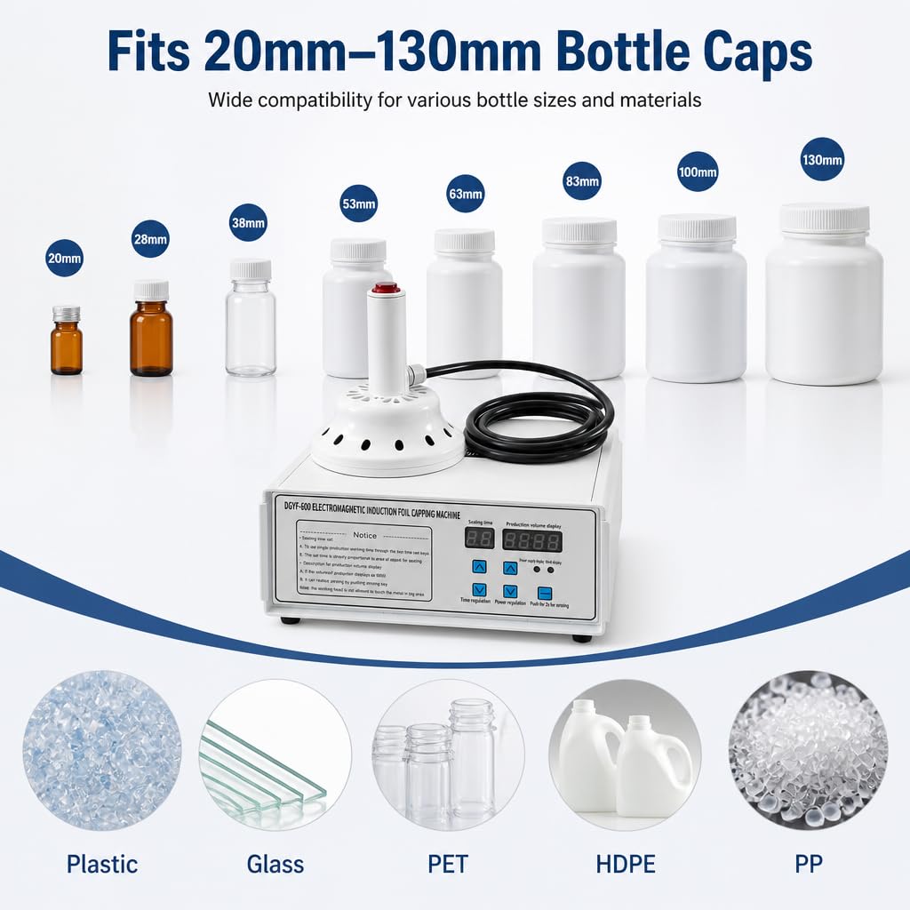 Handheld Induction Sealer, Electric Foil Cap Sealer for 20-130mm Plastic/Glass Bottles, Tamper-Evident for Food/Beverage/Cosmetics