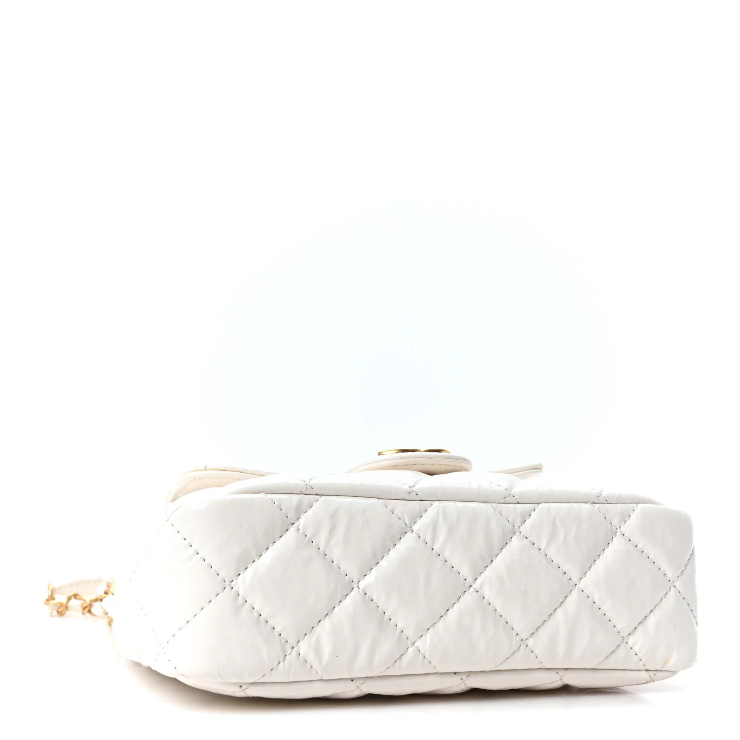 Shiny Crumpled Calfskin Quilted Small Wavy CC Hobo White