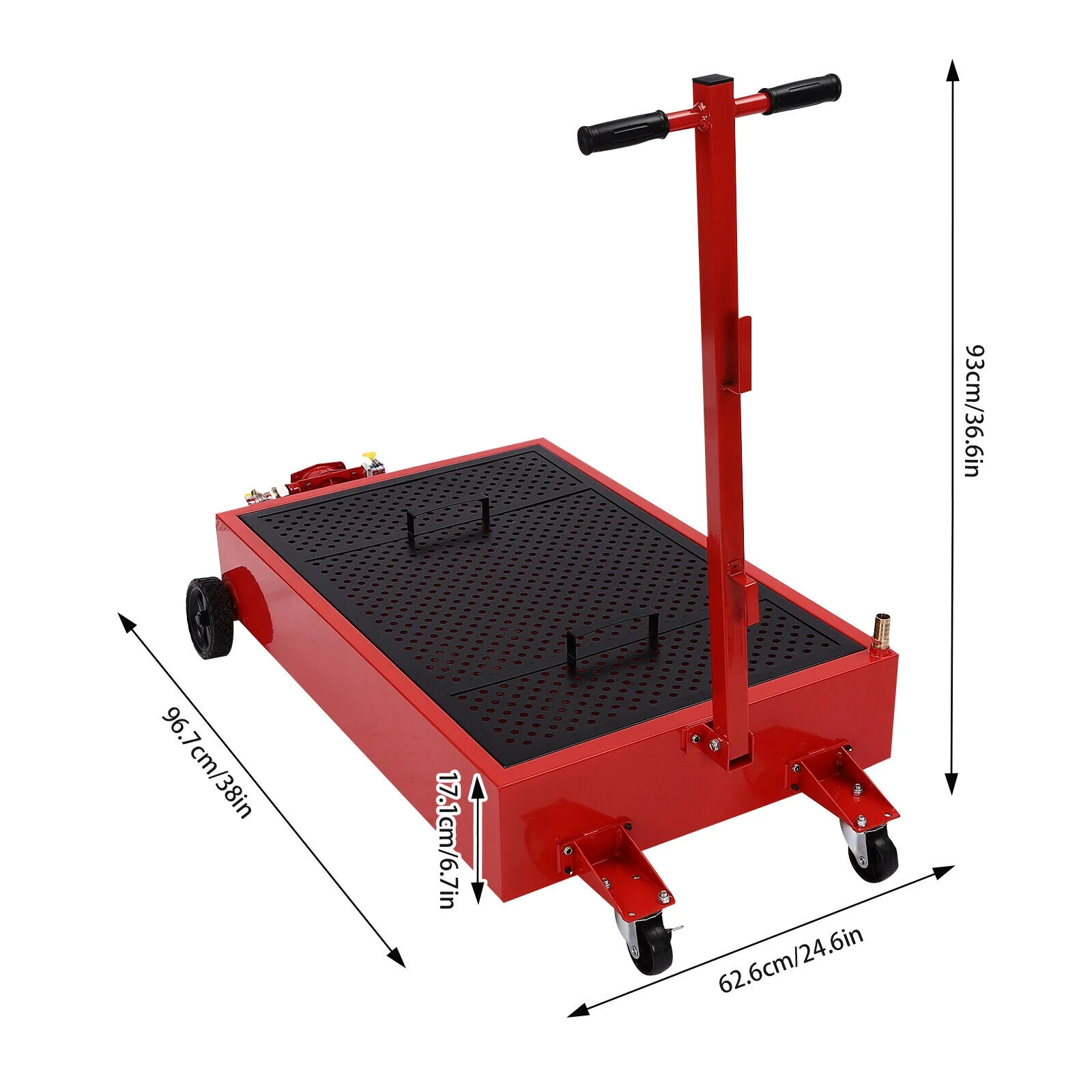 Low Profile Oil Drain Pan 20 Gallon Oil Drain Cart w/ 110W Manual Pump Hose - Image 5