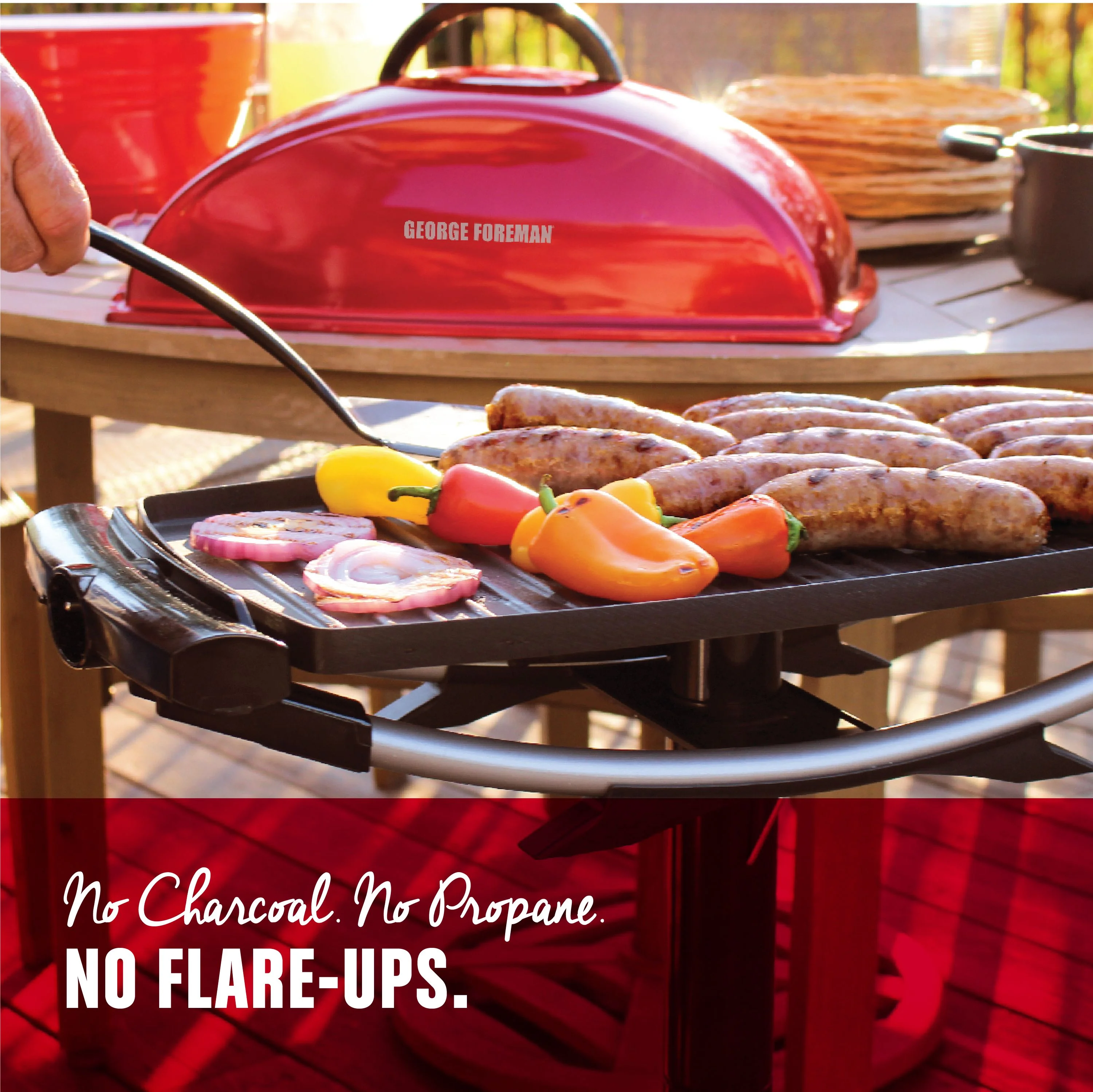 George Foreman Indoor Outdoor Electric Grill, Non - Stick Grill Griddle Plate, Healthy Grilling Drip Tray Reduces Fat, Portable Barbeque