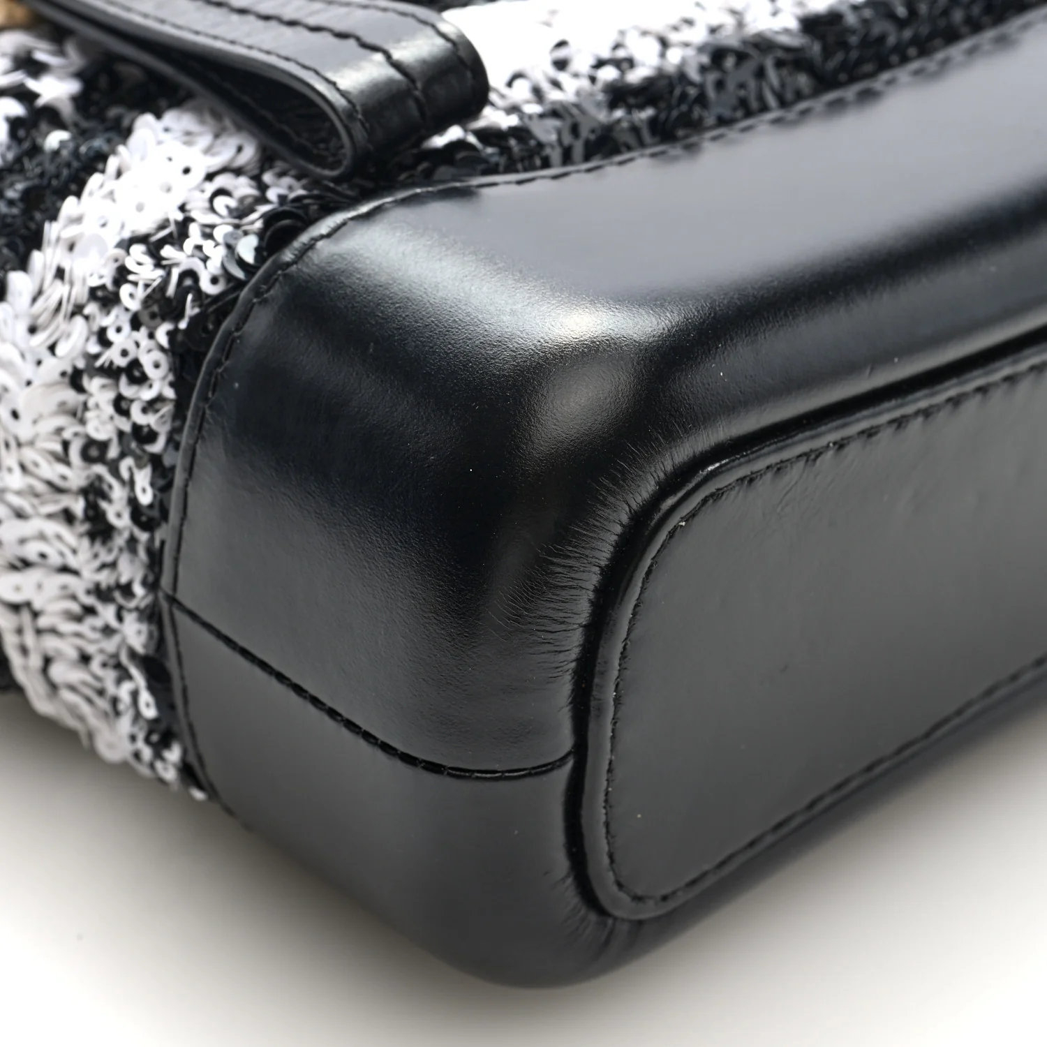 Sequin Calfskin Small Gabrielle Hobo Black White