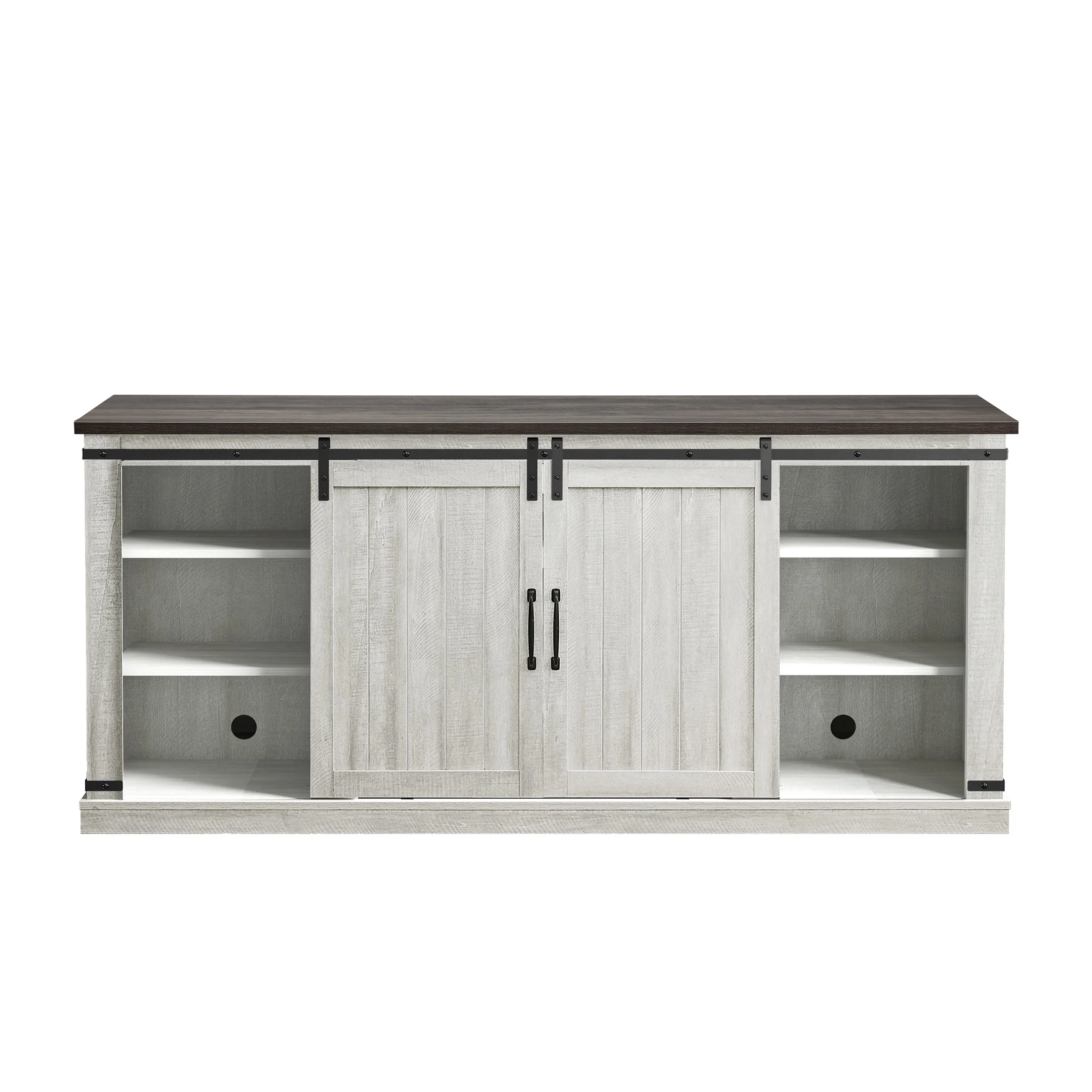 Farmhouse TV Stand for 75" TV, Entertainment Center, Sliding Barn Door TV Stand, 68 inch TV Console Table, Home Living Room Media Console with Adjustable Shelf Off White(Off White) - Image 8