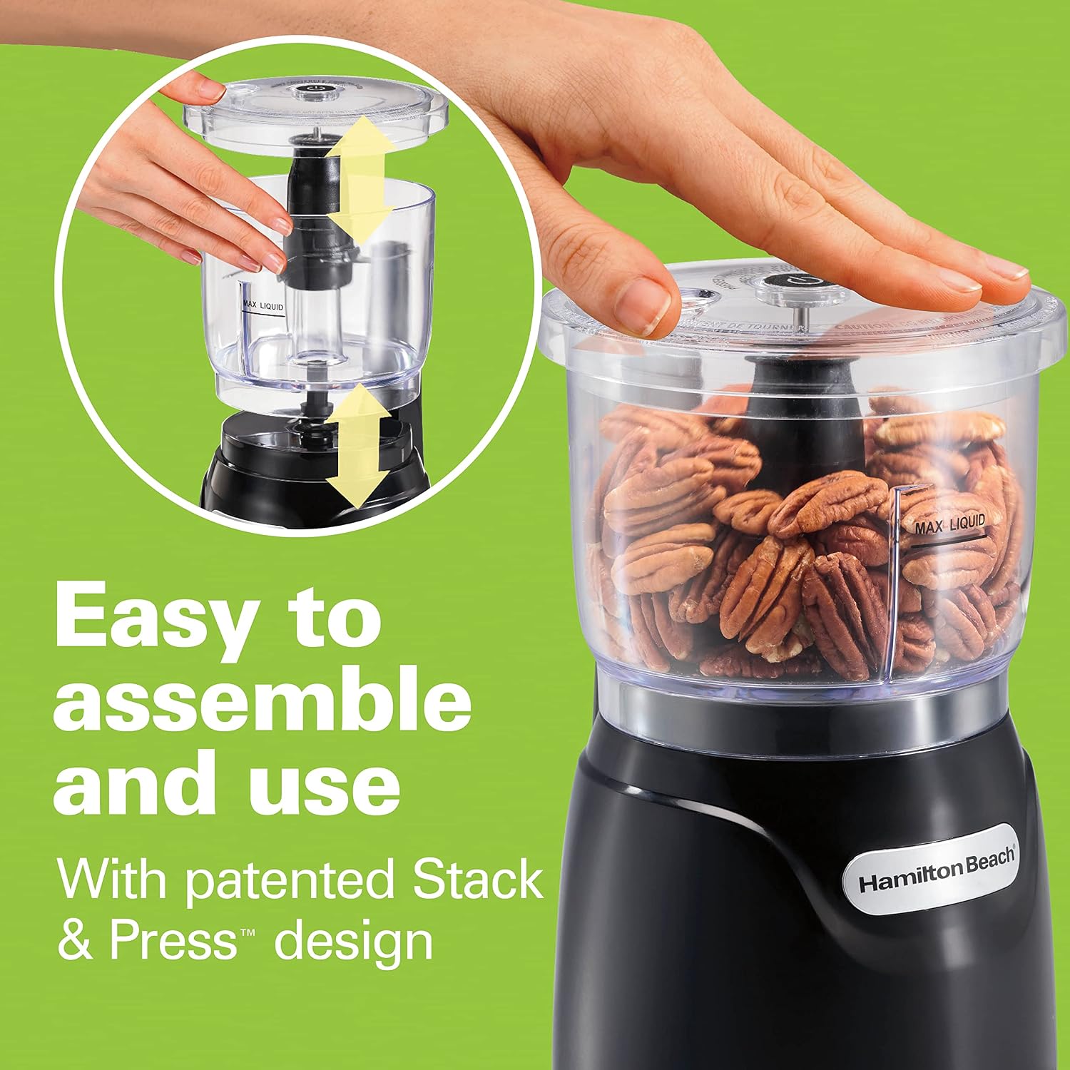 Hamilton Beach 3 Cup Electric Vegetable Chopper & Mini Food Processor| Simple Stack & Press Design| 350 Watts & Stainless Steel Blades For Dicing, Mincing & Puree| Dishwasher Safe| Black