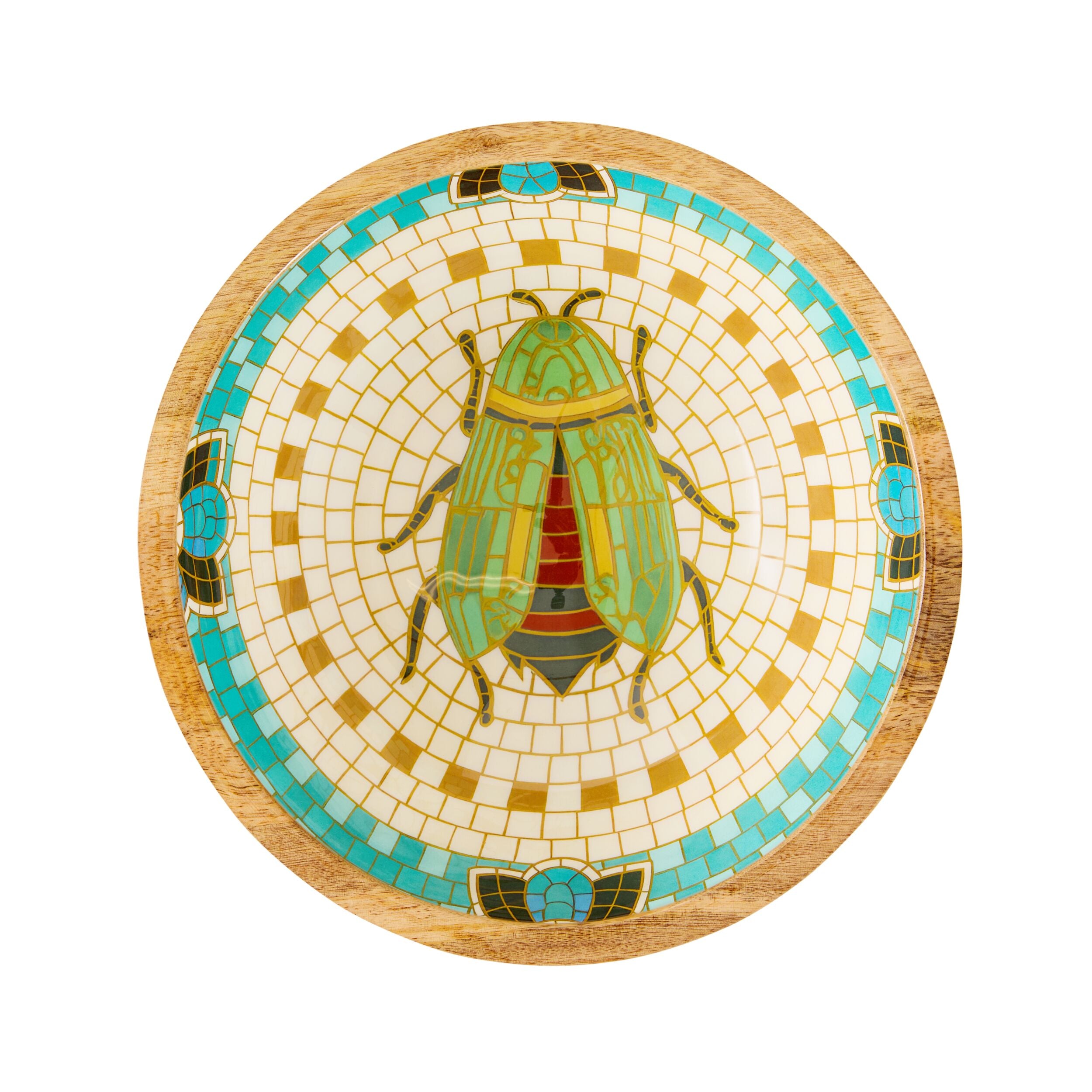Mystic Scarab Mango Wood Round Bowl 23.5cm