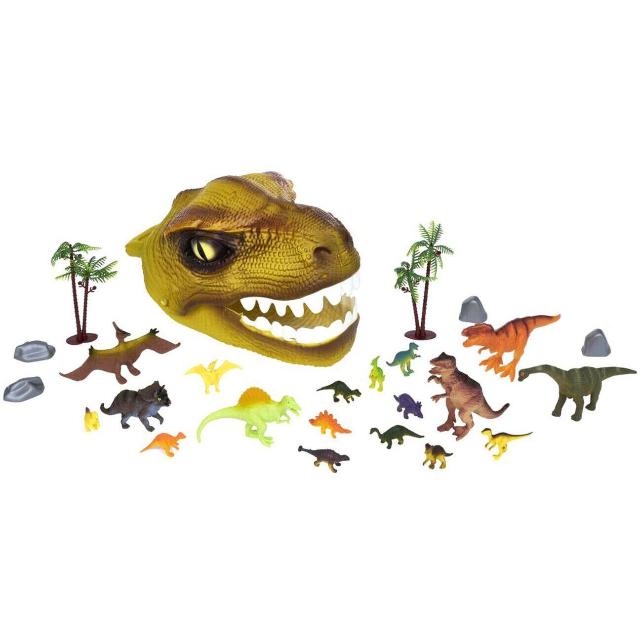 Tête de dinosaure + 20 figurines