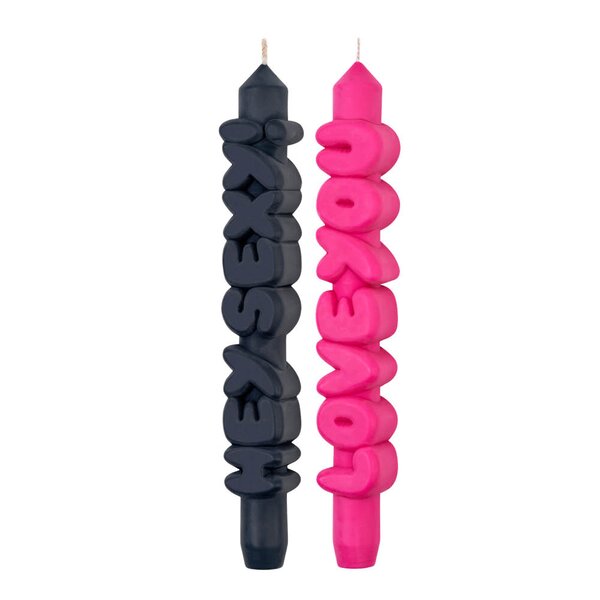 3D kronelys 23 cm 2 stk LOVING svart/rosa