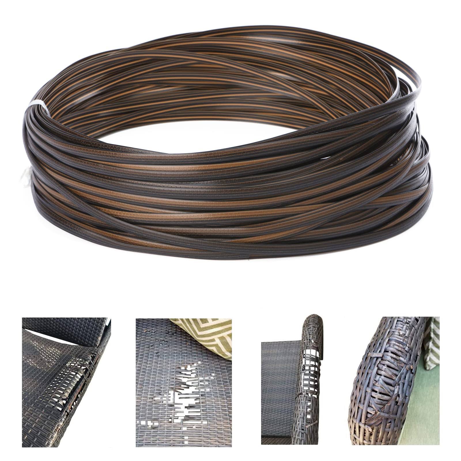 Laphivieh 120ft Wicker Repair Supplies, Two-Tone Gradient Dark Brown with Light Brown Stripes, Plastic Rattan Material for Patio Chair Repair Flat
