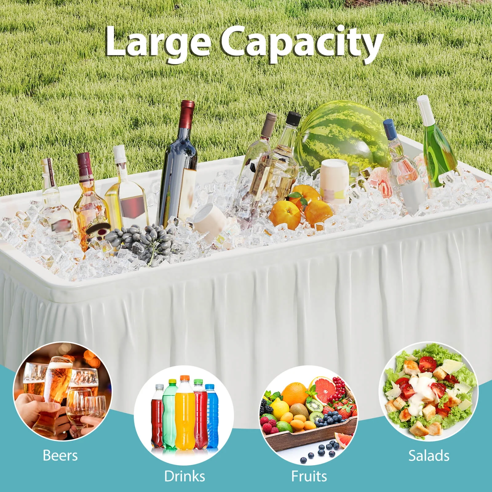 4 Foot Ice Cooler Folding Table Outdoor Portable Ice Bin Table with Large Sink - Image 6