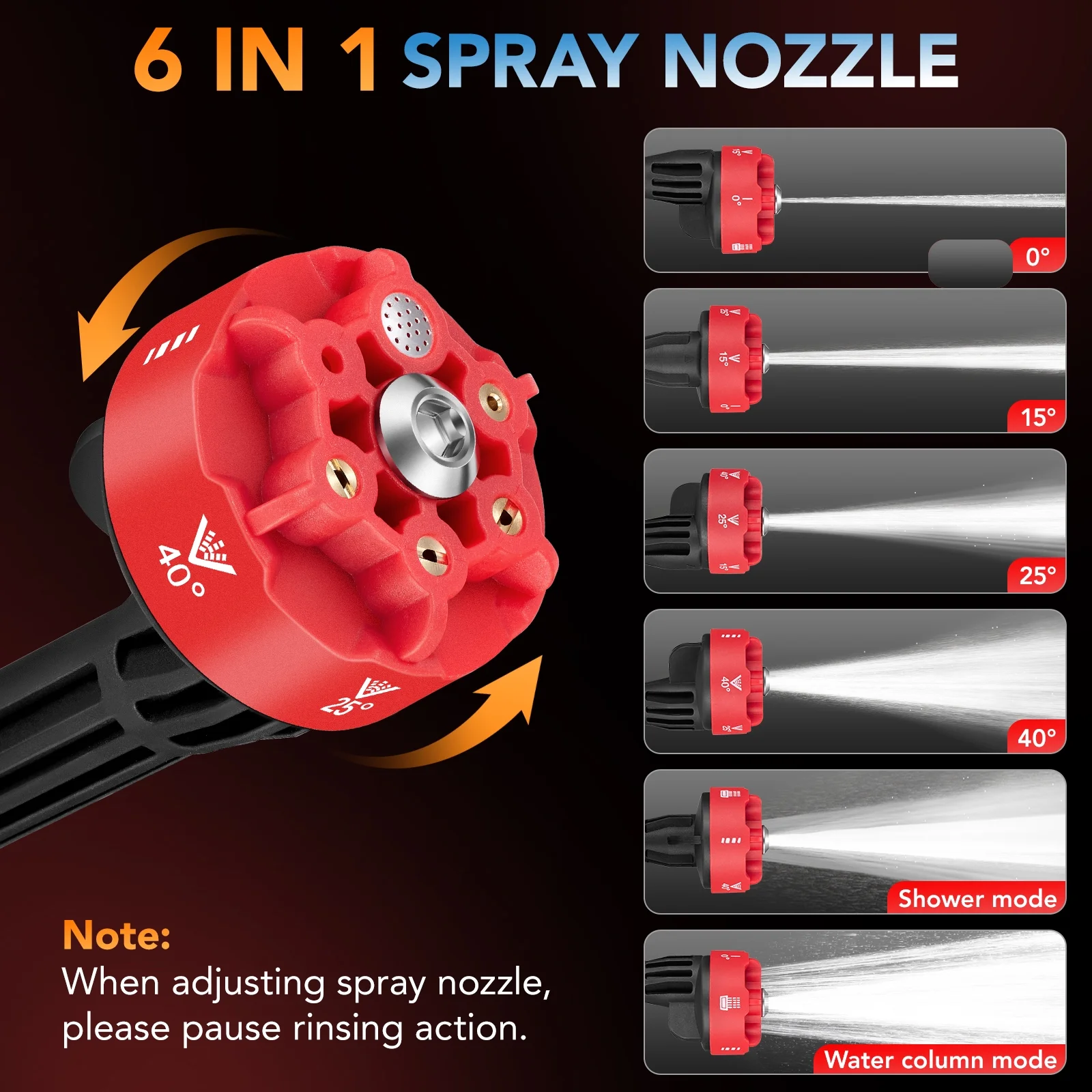 1060PSI Cordless Pressure Washer, Portable Handheld High-Pressure Car Washer with 5.0Ah Long-Lasting Battery, 3-Speed Adjustable, 2.8GPM, 6-in-1 Nozzle for Car Cleaning/Garden/Floor(Red) - Image 5