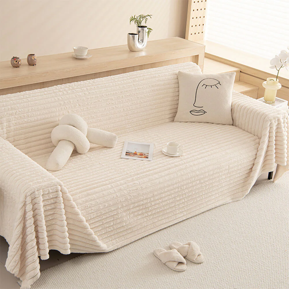 Striped Faux Rabbit Fur Multi Functional Sofa Throw Covers Couch Cover