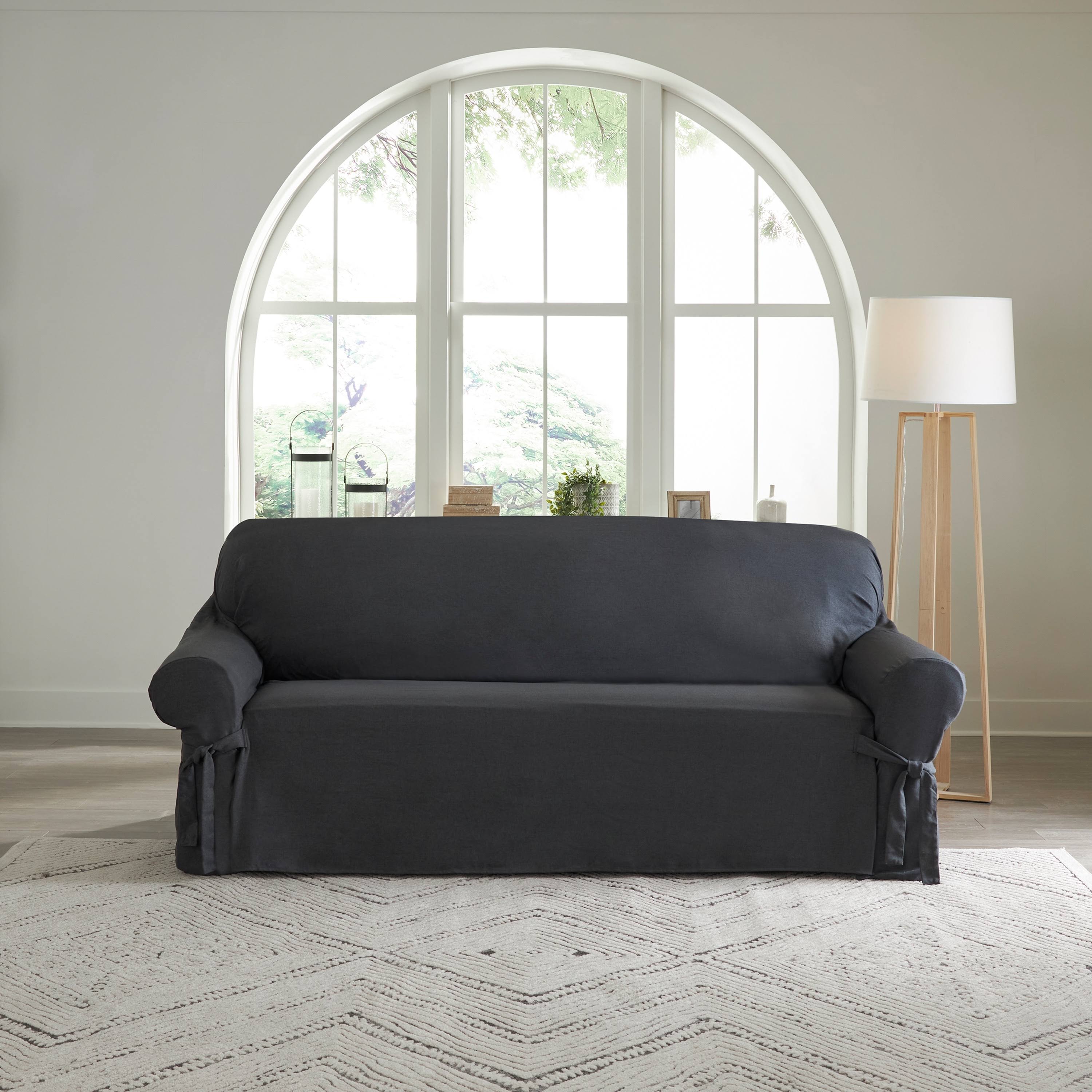 Sure Fit Farmhouse Basketweave Sofa Slipcover - Charcoal