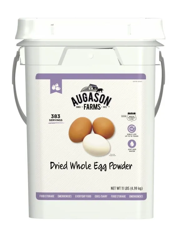 Poudre d'œufs entiers déshydratés Augason Farms, réserve alimentaire d'urgence, seau de 11 livres (4 gallons), 383 portions
