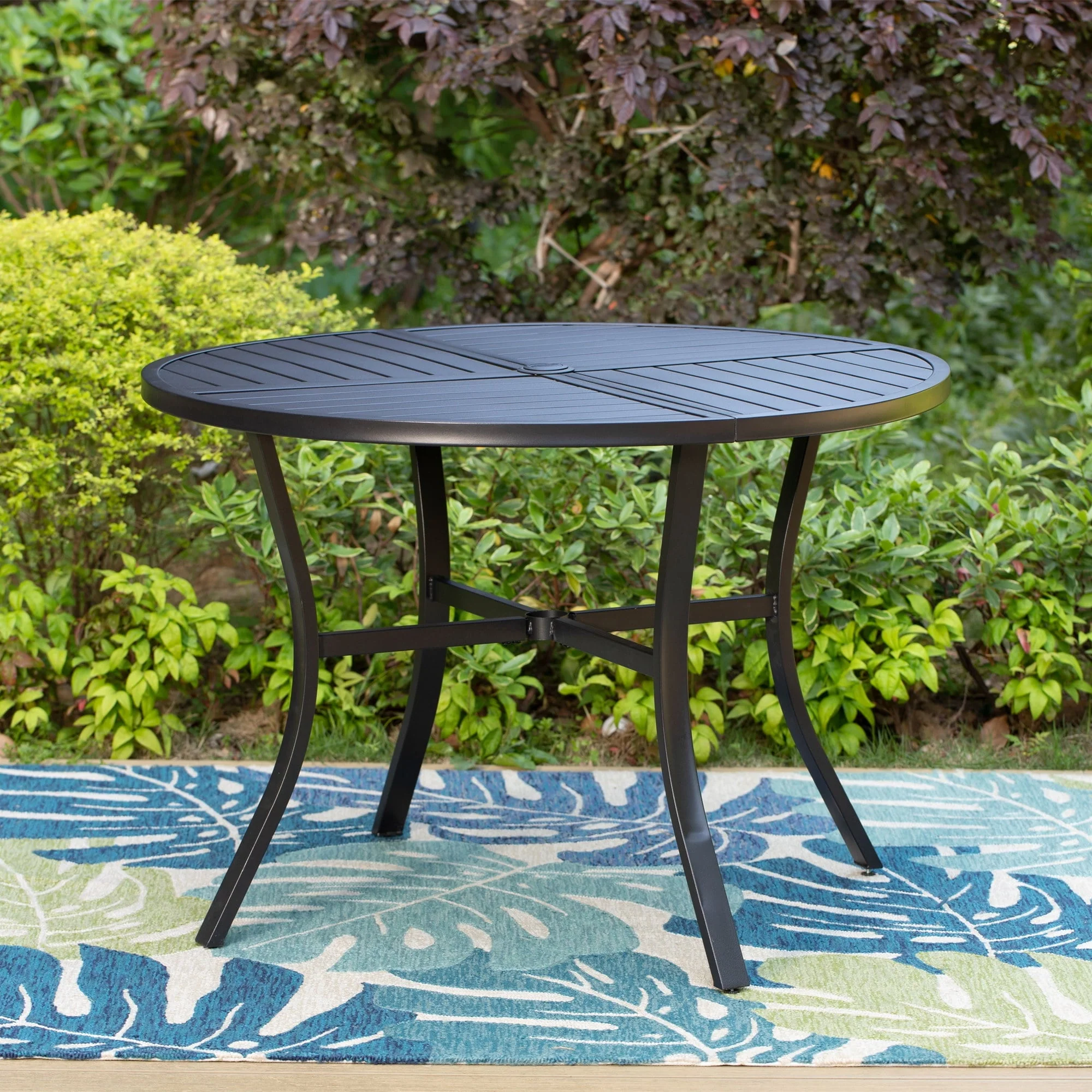 MF Studio 5 Pieces Patio Dining Set 1 Piece Metal Round Table 4 Pieces Outdoor Swivel Chairs with Cushion Image 2