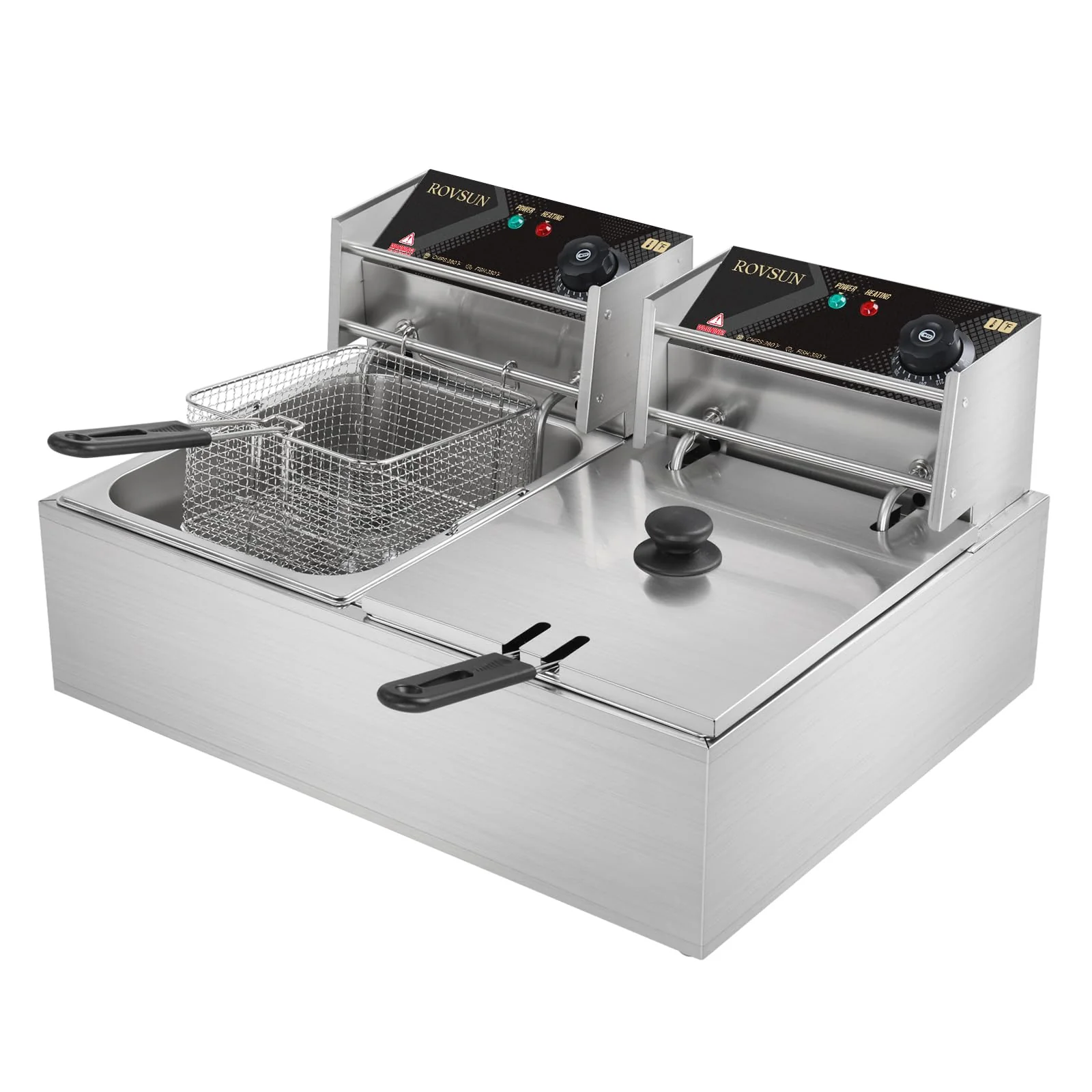 ROVSUN 22.8QT Electric Deep Fryer w/ 2 Baskets & Lids