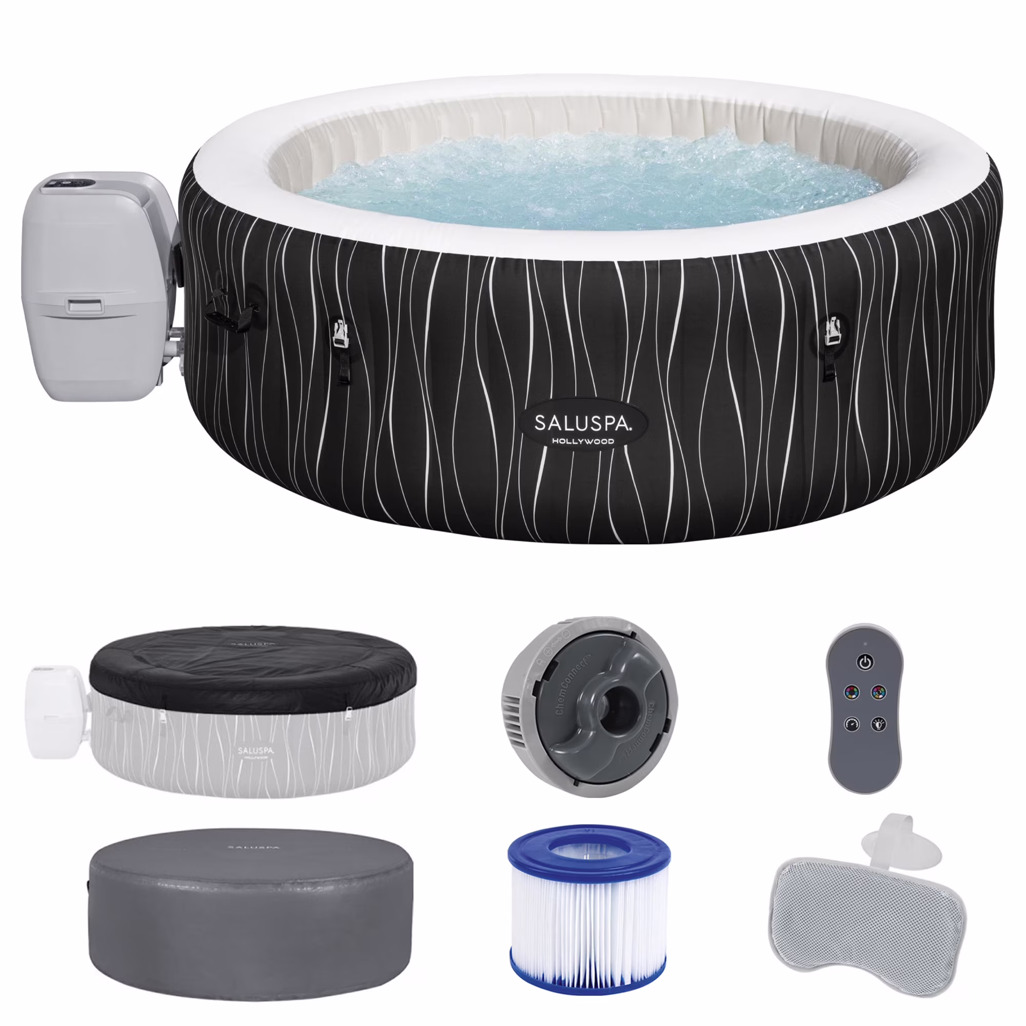 SaluSpa Hollywood Luxe AirJet Inflatable Hot Tub w/ Pump #P08411(Black Print)
