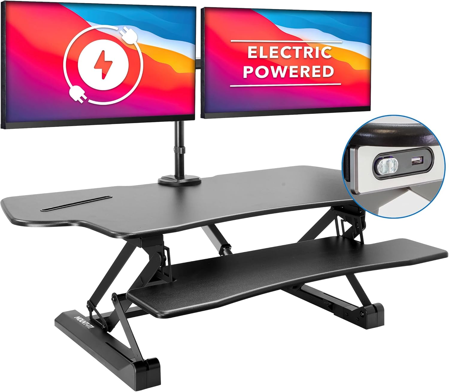 Mount-It! Electric Standing Desk Converter with Dual Monitor Arm, Stand Up Desk Riser X-Large 47.2