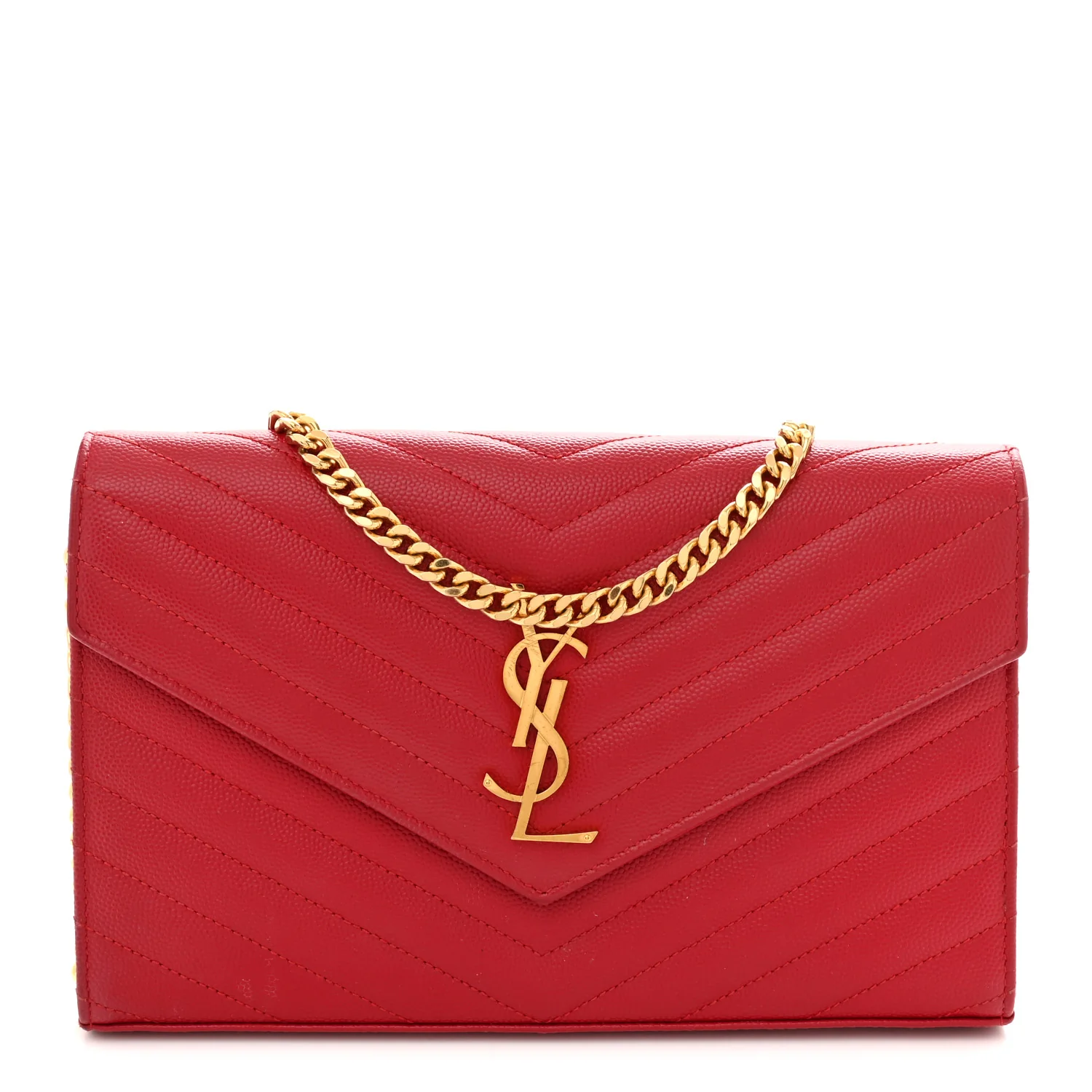 Grain De Poudre Matelasse Chevron Monogram Chain Wallet New Red