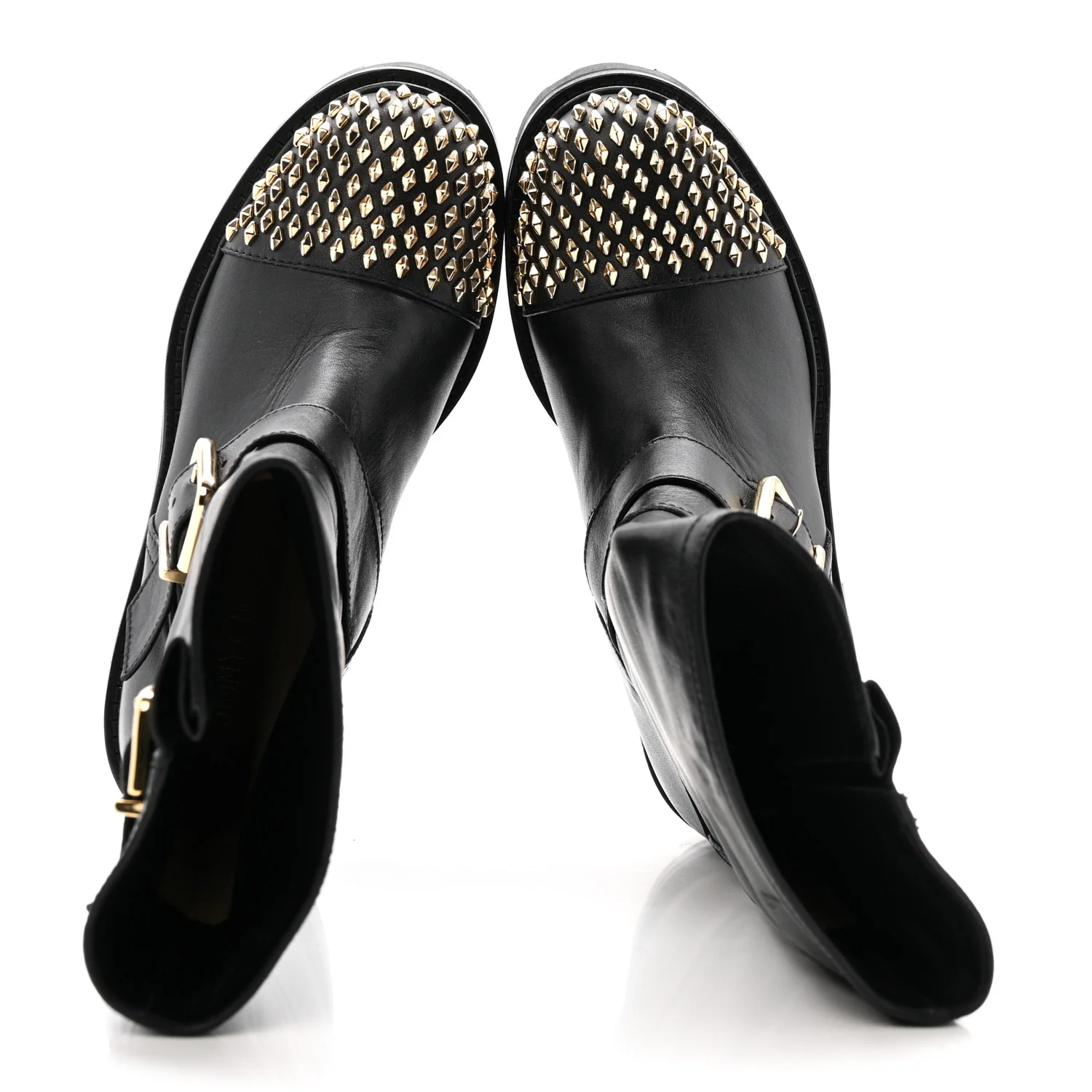 Calfskin Studded Biker II Boots 36.5 Black