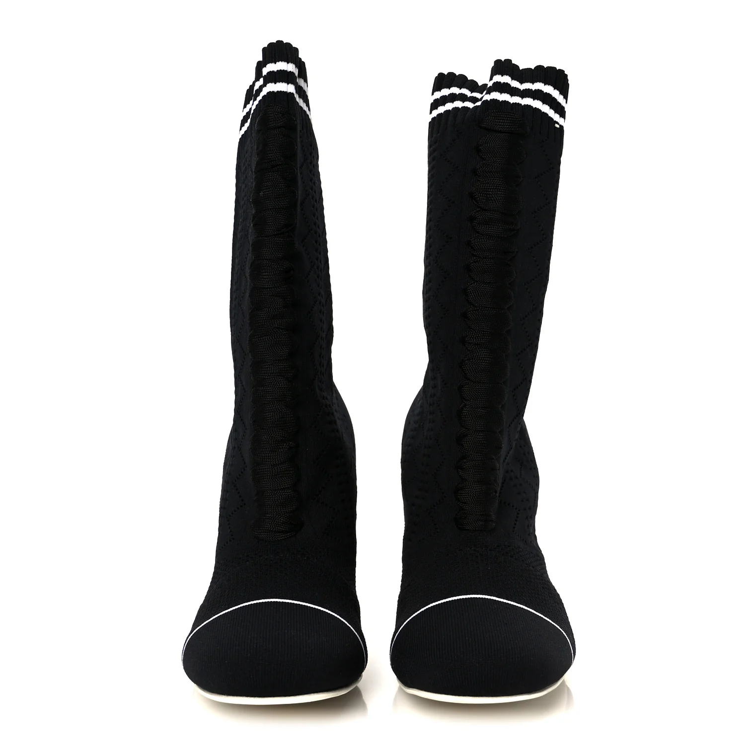 Stretch Fabric Openwork Rockoko 105mm Sock Boots  40 Black White