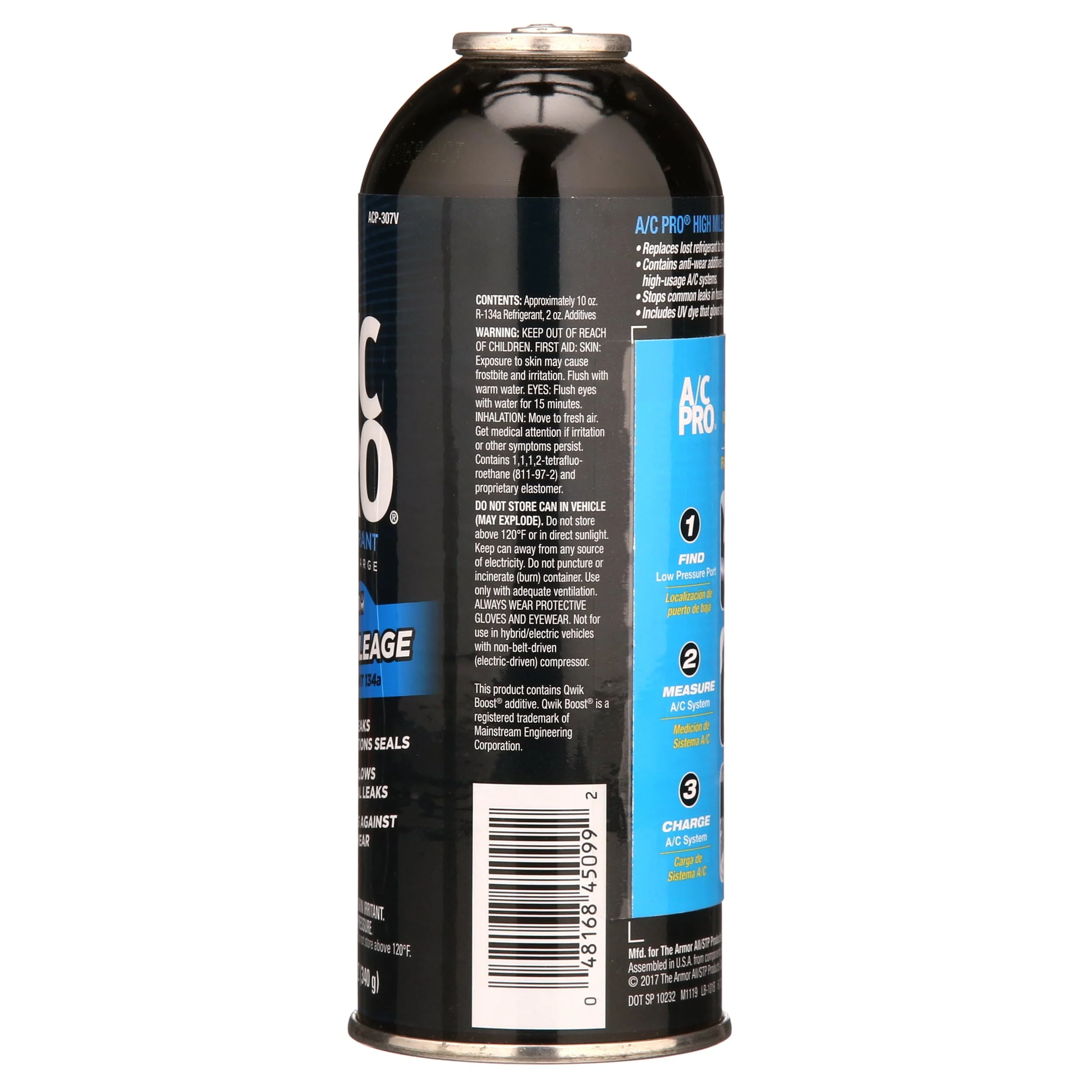 A/C Pro High Mileage R - 134a A/C Recharge Auto Air Conditioner Refrigerant Refill, 12 oz