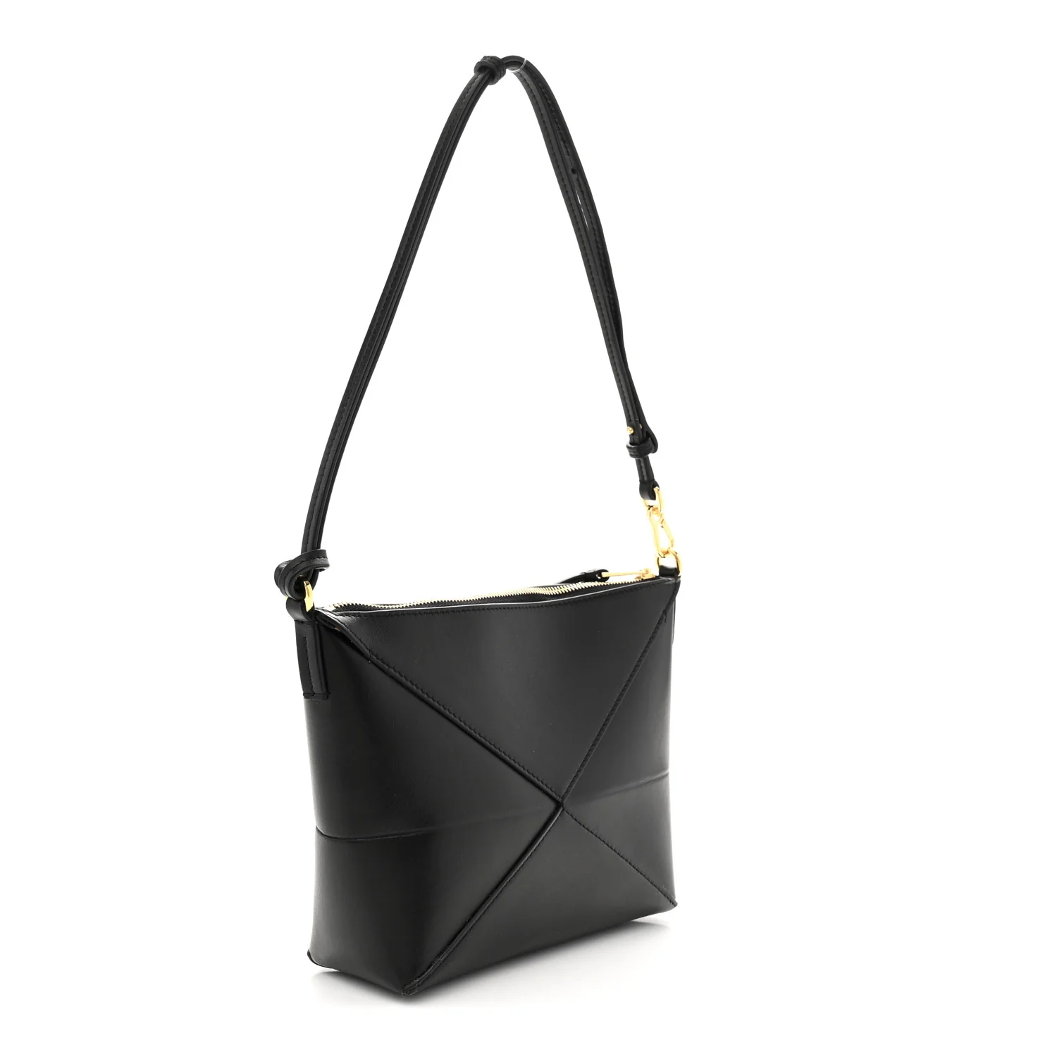 Shiny Calfskin Puzzle Fold Pouch Black