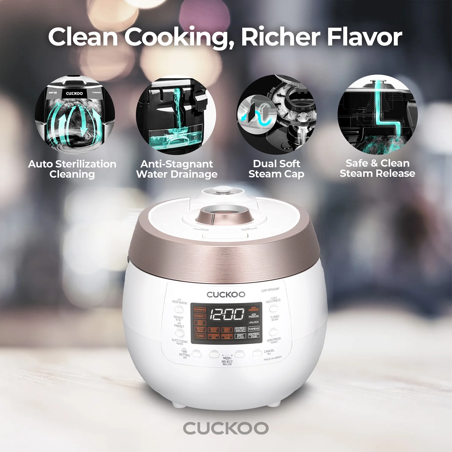 CUCKOO CRP - RT0609FB 6 - Cup (Uncooked) / 12 - Cup (Cooked) Twin Pressure Rice Cooker & Warmer with Nonstick Inner Pot, 14 Menu Options, Safe Steam Release, 3 Voice Guide, Auto Clean (Black)