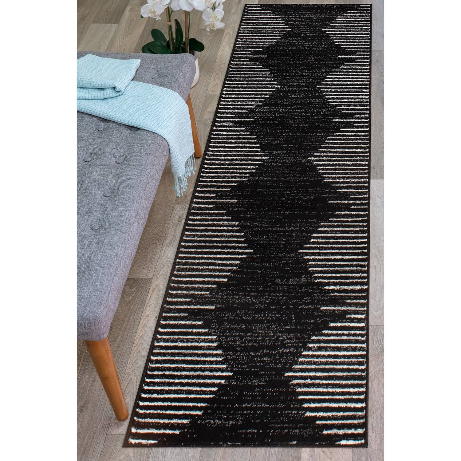 Bohemian Stripe Area Rug - 2'x7' Runner - Black