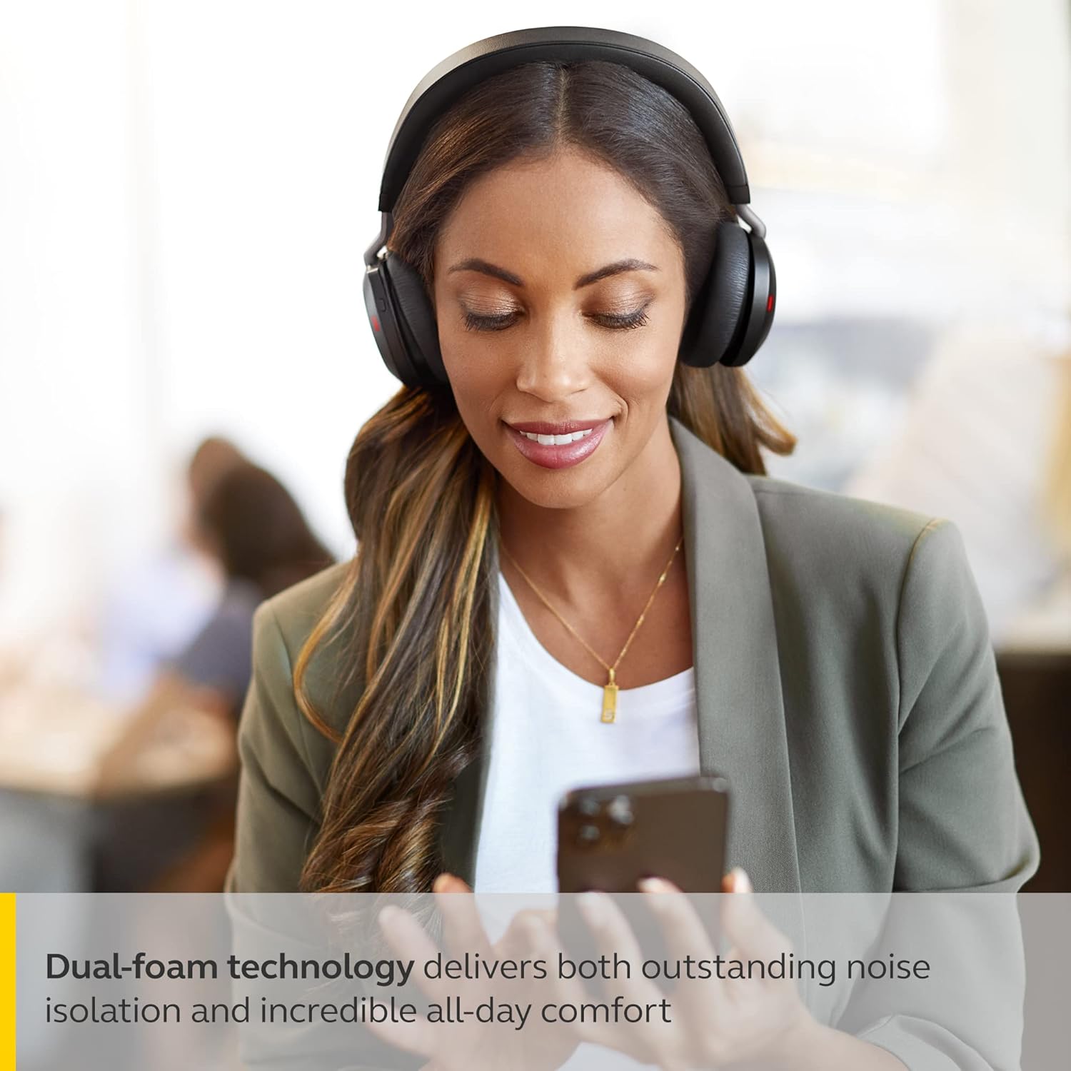 Jabra Evolve2 75 PC Wireless Headset with 8-Microphone Technology - Dual Foam Stereo Headphones with Advanced Active Noise Cancelling  USB-A Bluetooth Adapter and MS Teams-Compatibility - Black