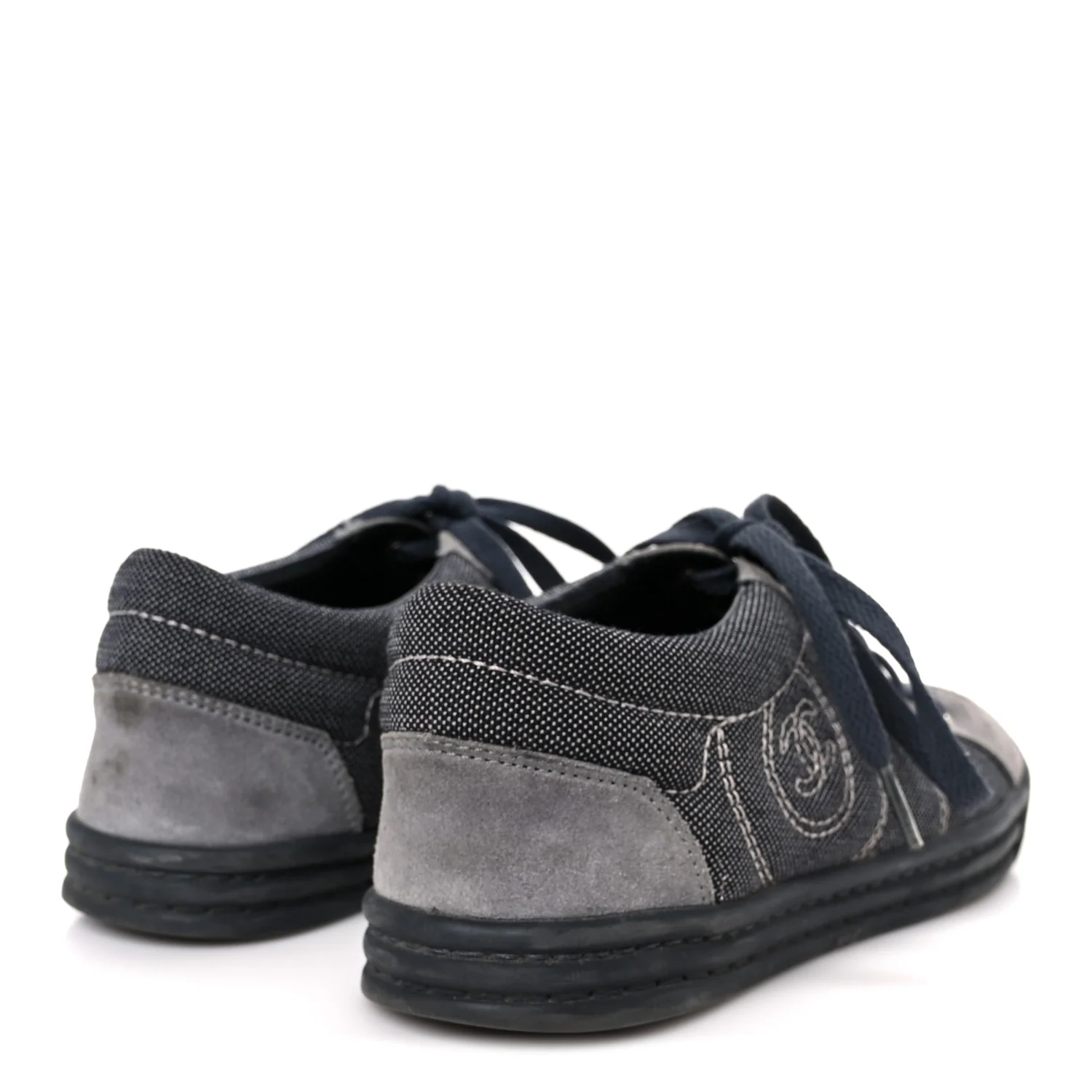 Toile Suede Calfskin CC Low Top Sneakers 36 Dark Grey