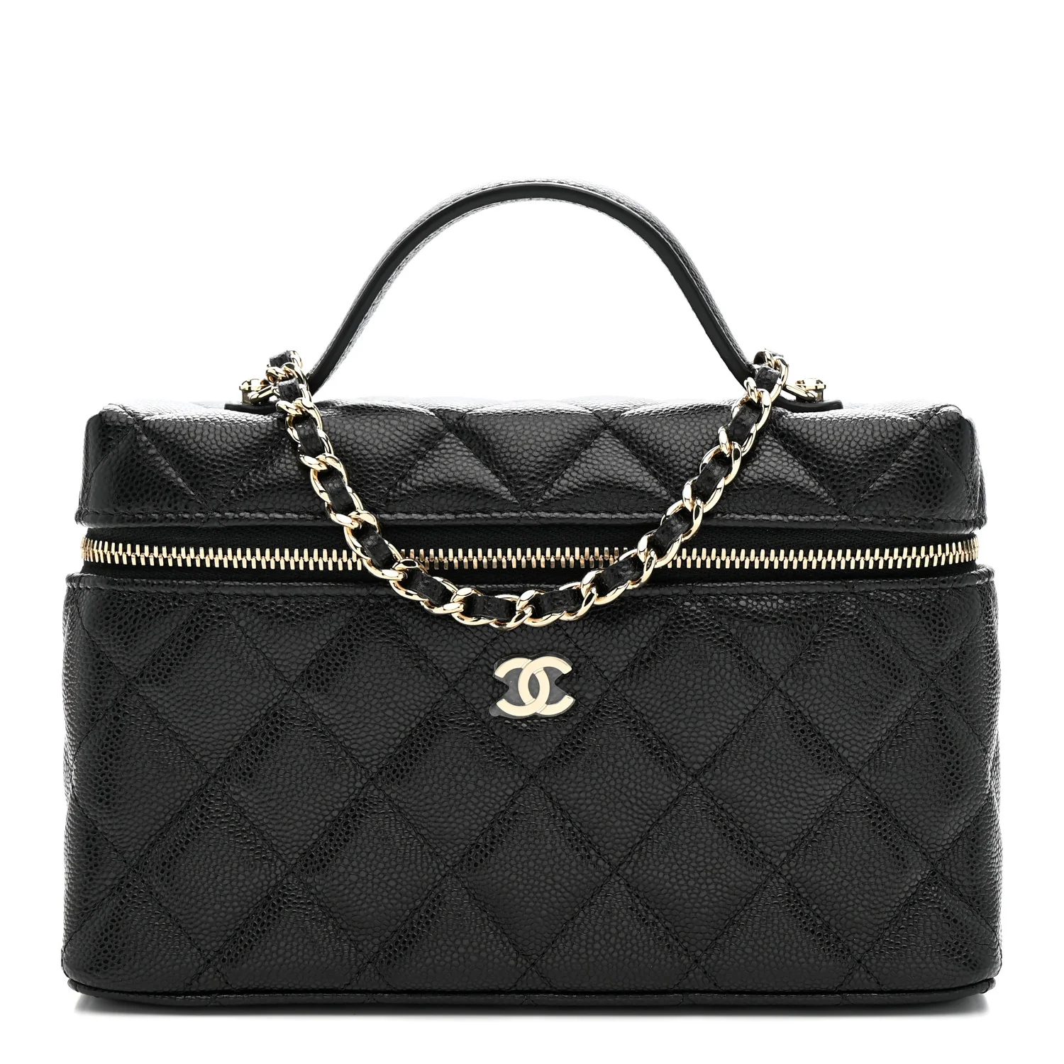 Caviar Quilted Top Handle Slim Vanity With Chain Black