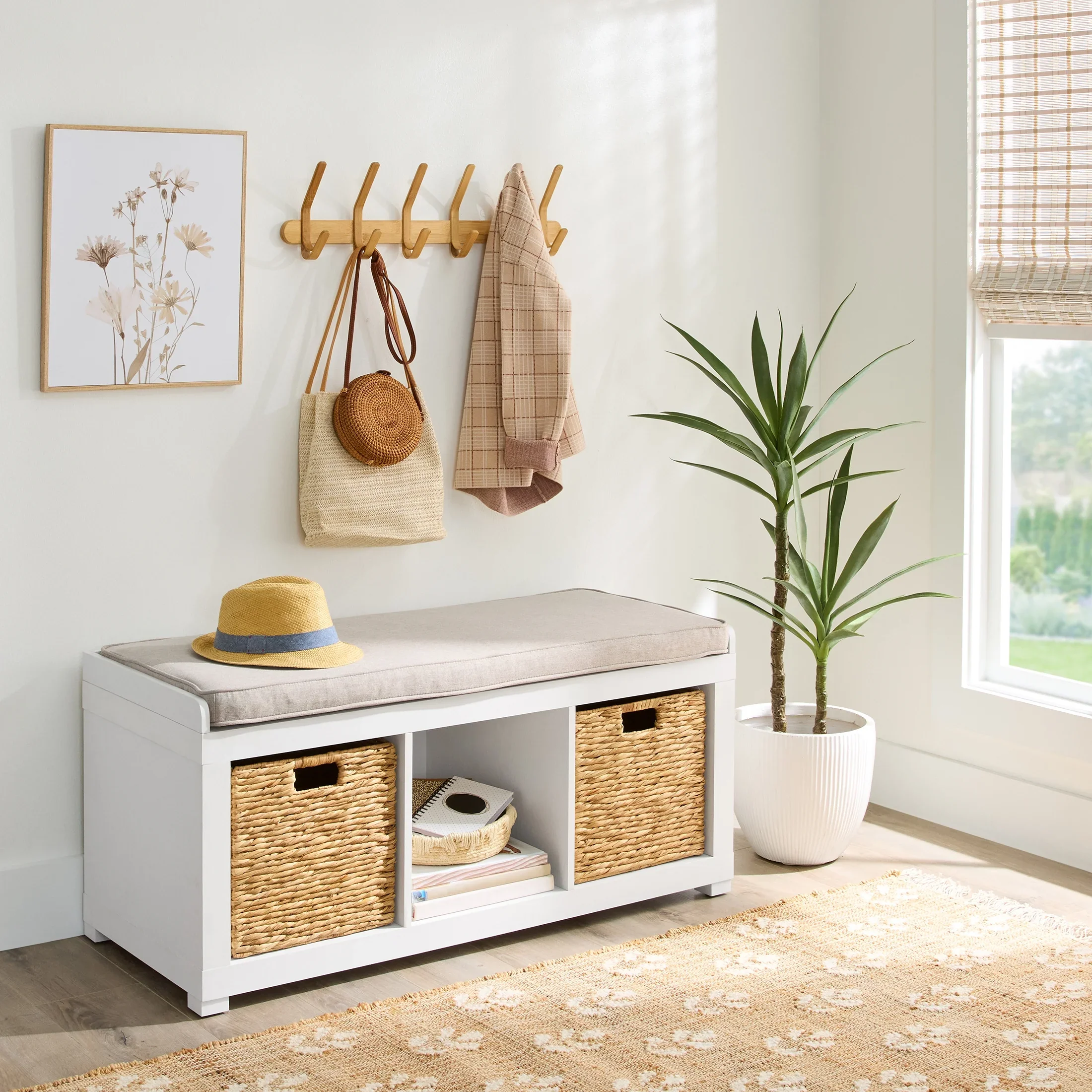 Better Homes & Gardens 3-Cube Storage Bench, White Texture