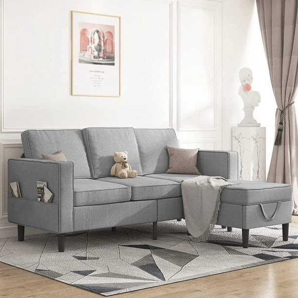Convertible Sectional Sofa Couch, L Shaped Couch with Storage Ottoman, Couches for Living Room, Living Room Furniture Suitable for Small Space Apartment/Upstairs Loft/Living Room (Dark Gray)(Beige) Image 10