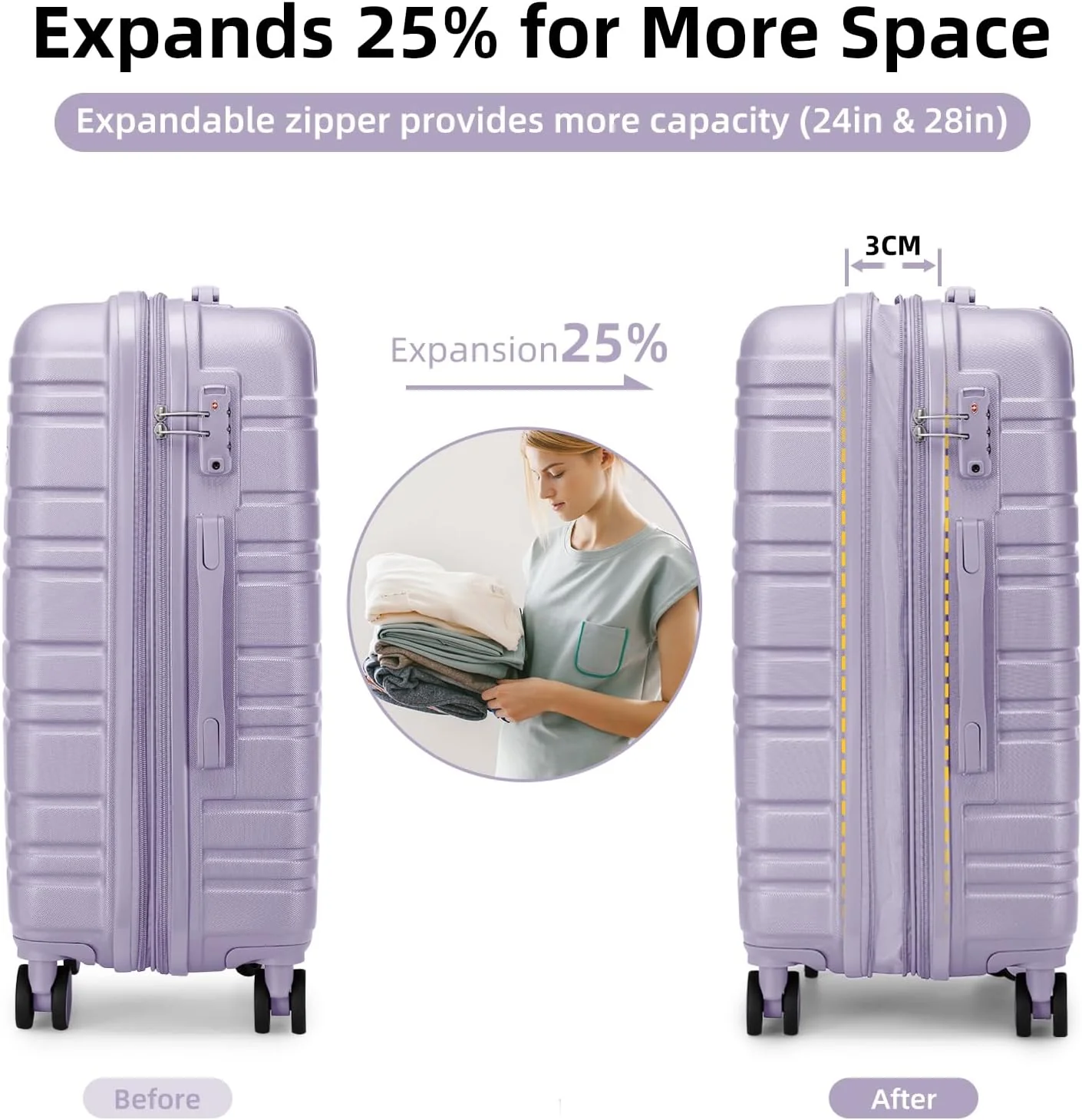 Ensemble de 6 valises, ensemble de valises rigides extensibles avec roulettes multidirectionnelles, ensemble de bagages à roulettes légers