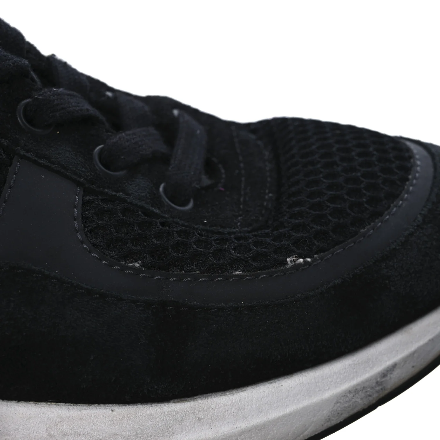 Calfskin Mesh Lycra Suede Womens Logo Sneakers 40 Black