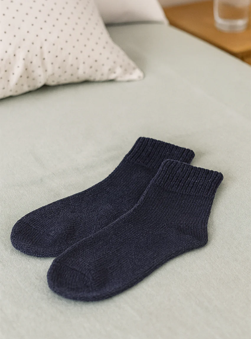 Chaussons de nuit femme en laine bleu marine