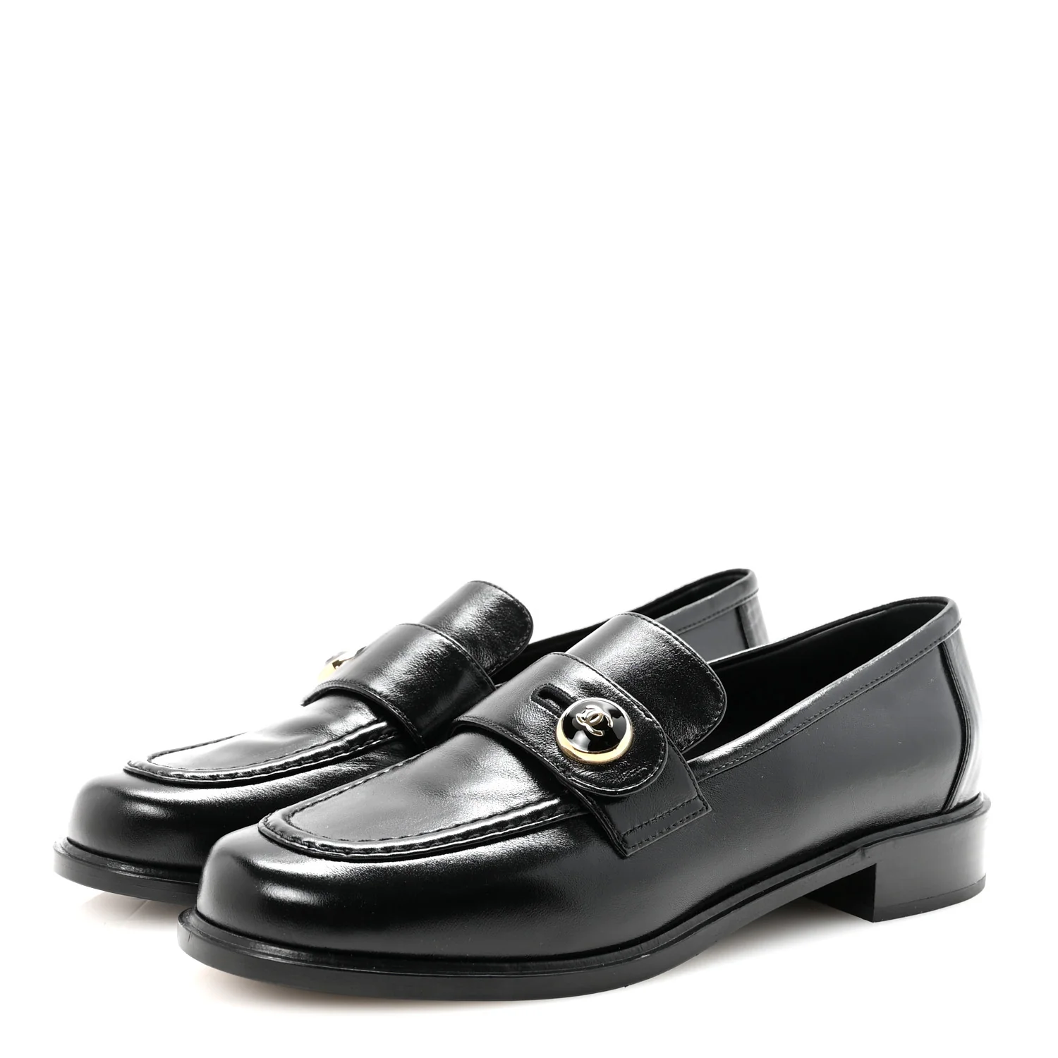 Shiny Calfskin CC Mocassin Loafers 38.5 Black