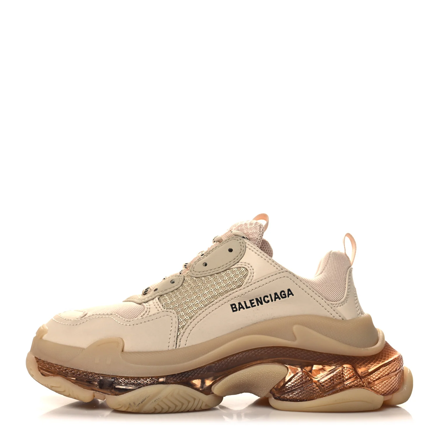 Fabric Mesh Clear Sole Womens Triple S Sneakers 40 Beige