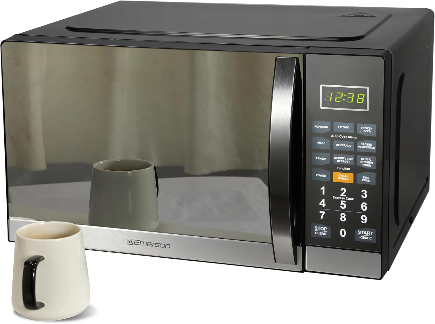 Emerson MWG1191SB 1.1 Cu1100W Power, Stainless Steel, LED Timer Display, 11 Power Levels, 9 Preset Cooking Options, Removable Glass Turntable, Child Lock, Built-in Grill Function Microwave