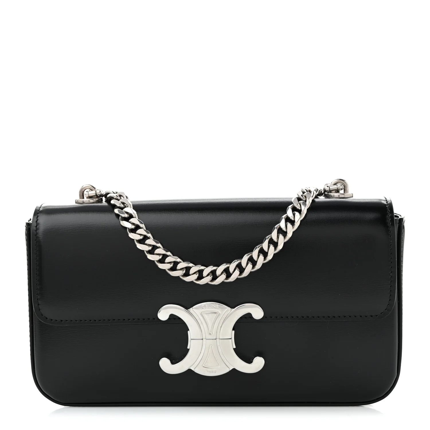 Shiny Calfskin Triomphe Chain Shoulder Bag Black