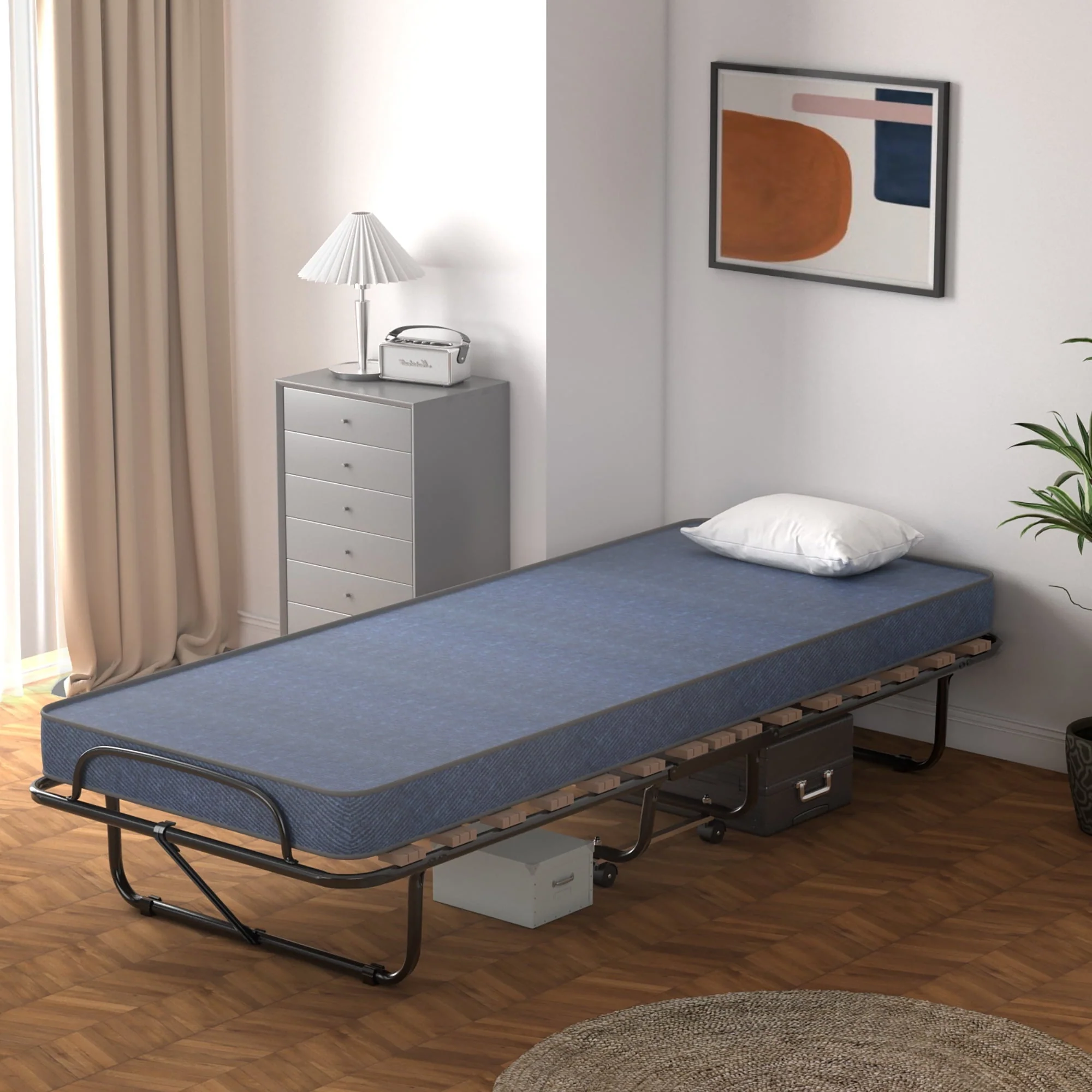 Costway Portable Folding Bed with Memory Foam Mattress Rollaway Cot Navy Made in Italy Image 3