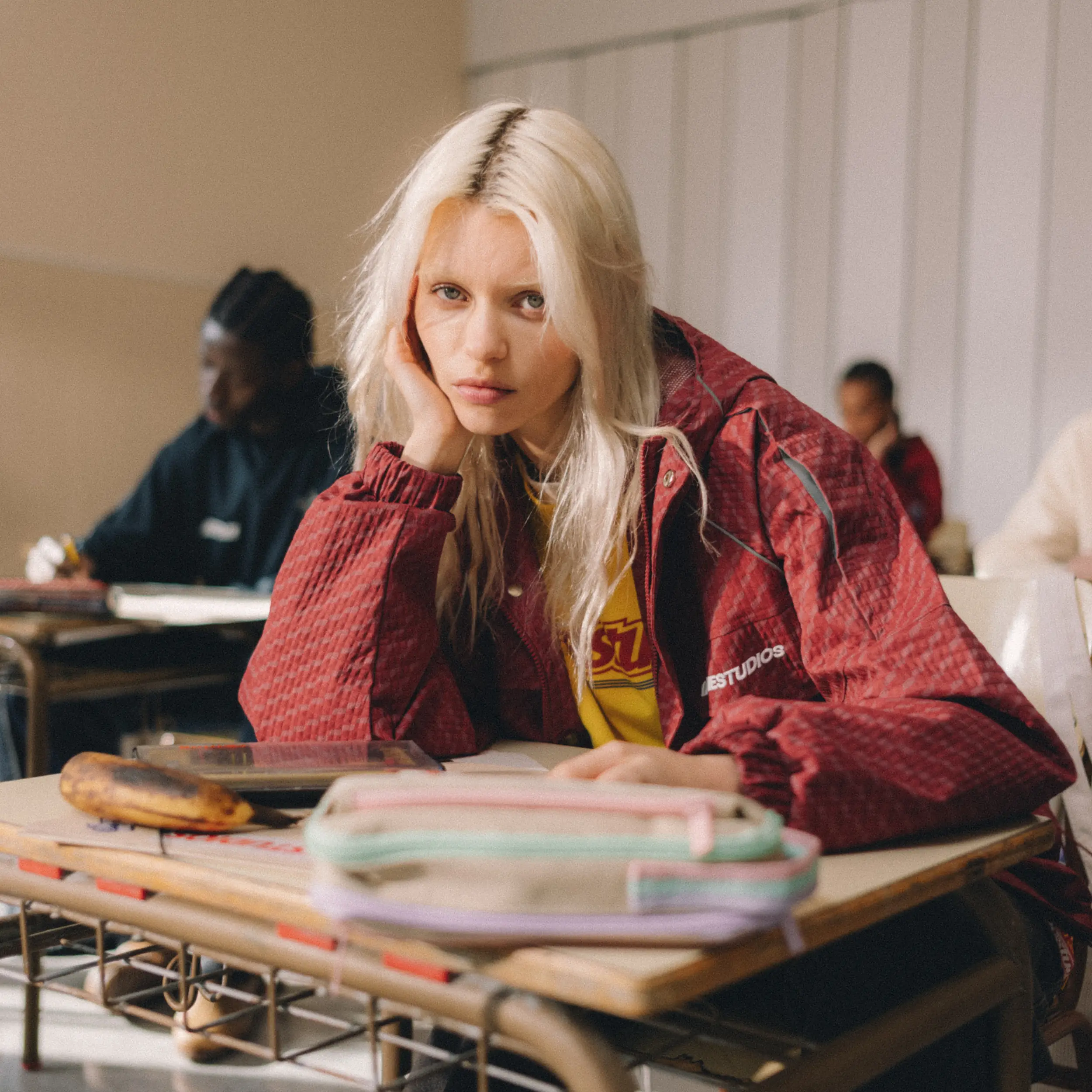 Echo Burgundy Grid Windbreaker