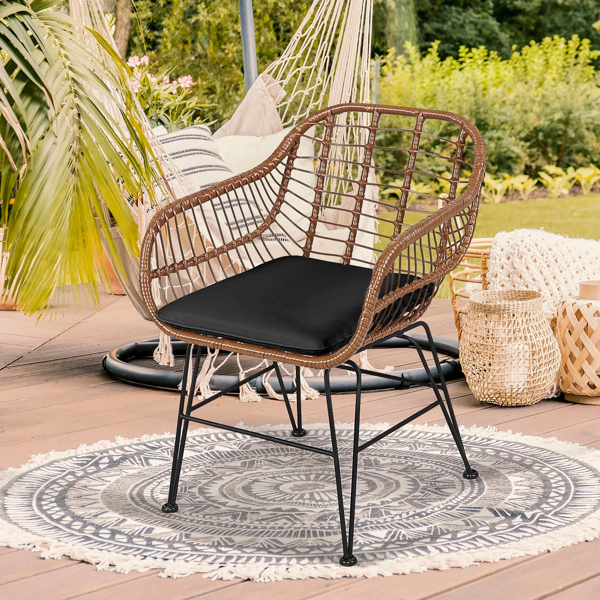 Costway 3PCS Patio Rattan Bistro Set Coffee Table Armchair Garden Red Cushion
